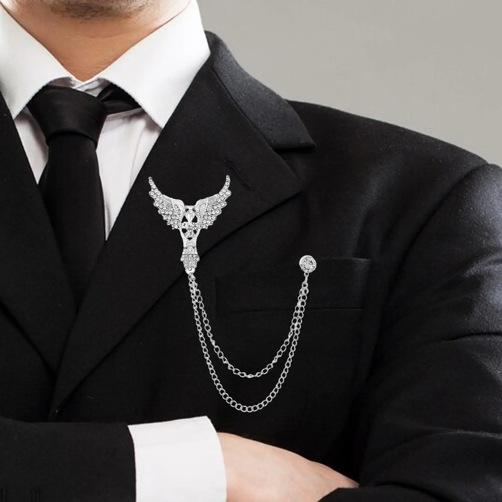 Angel Wing Brooch Fashion Men`s Brooch Suit Pin Chain Brooch for Men Suit Men`s Brooch Lapel Pin for Hat Tie