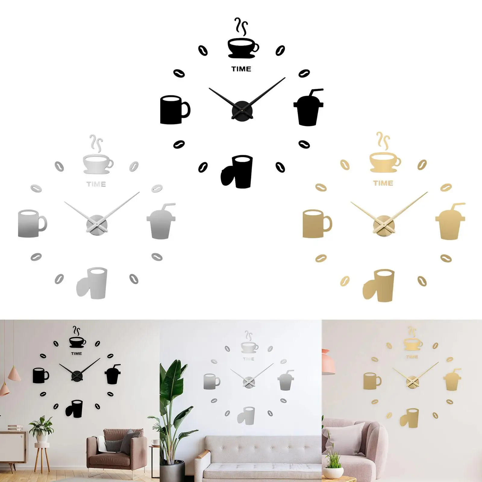 Acrylic DIY Wall Clock Stickers Frameless Battery Operated Silent Round Battery Powered Office Kitchen Home Bedroom Decor