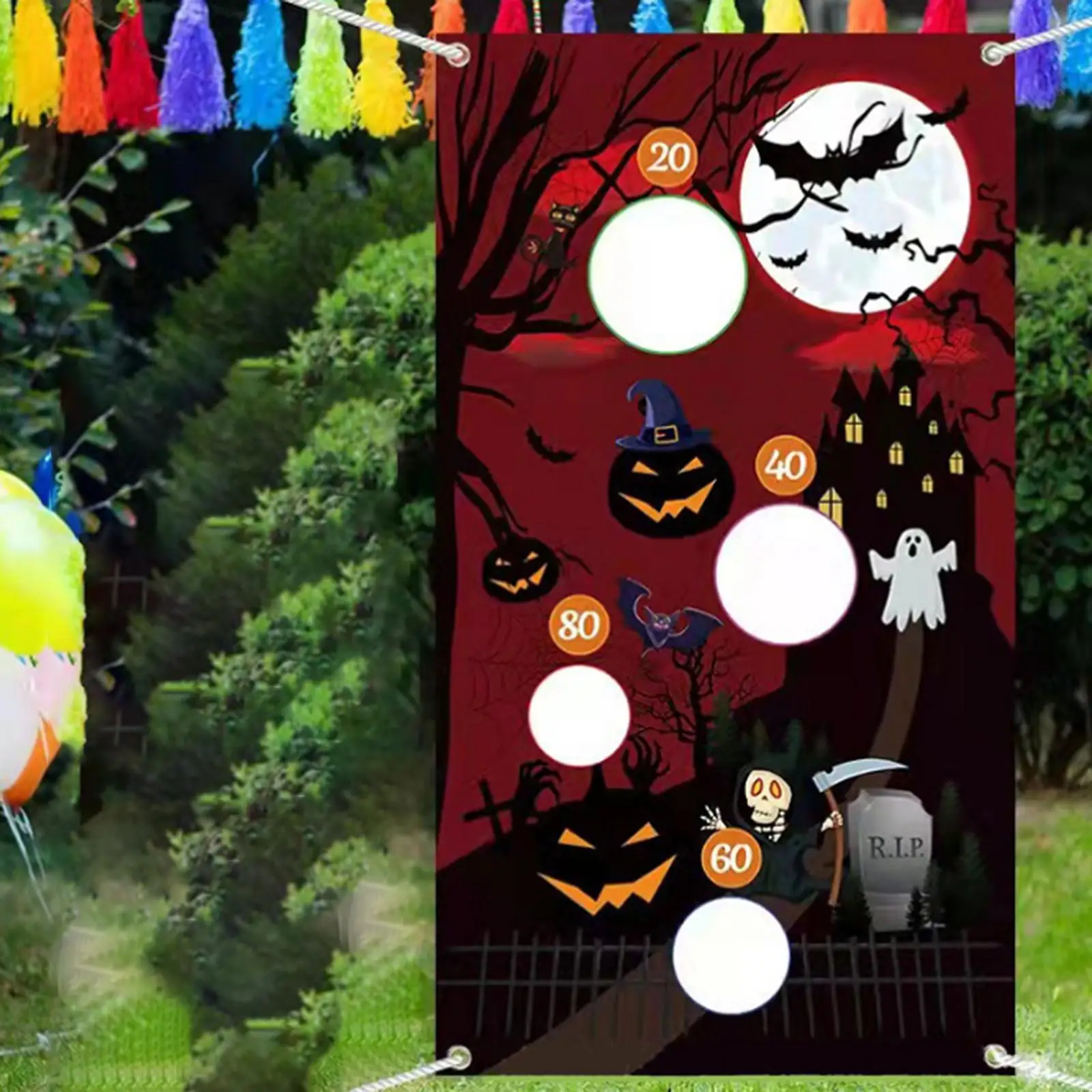 Halloween Toss Game Camping Game with Haning Rope Toss Games Banner Backyard Game for Beach Camping Yard Indoor Decoration