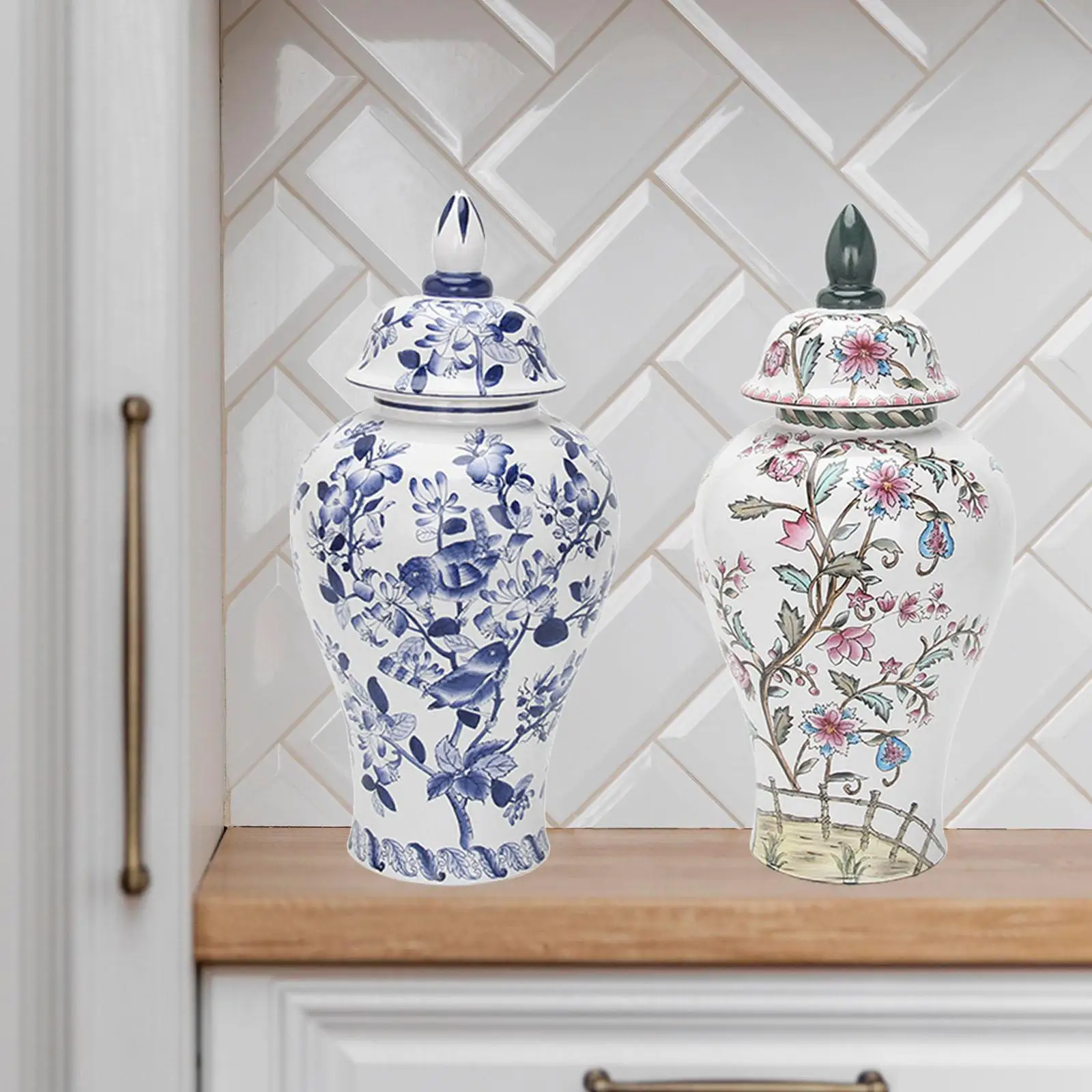 Porcelain Ginger Jar Temple Jar Storage Ceramic Flower Vase for Livingroom