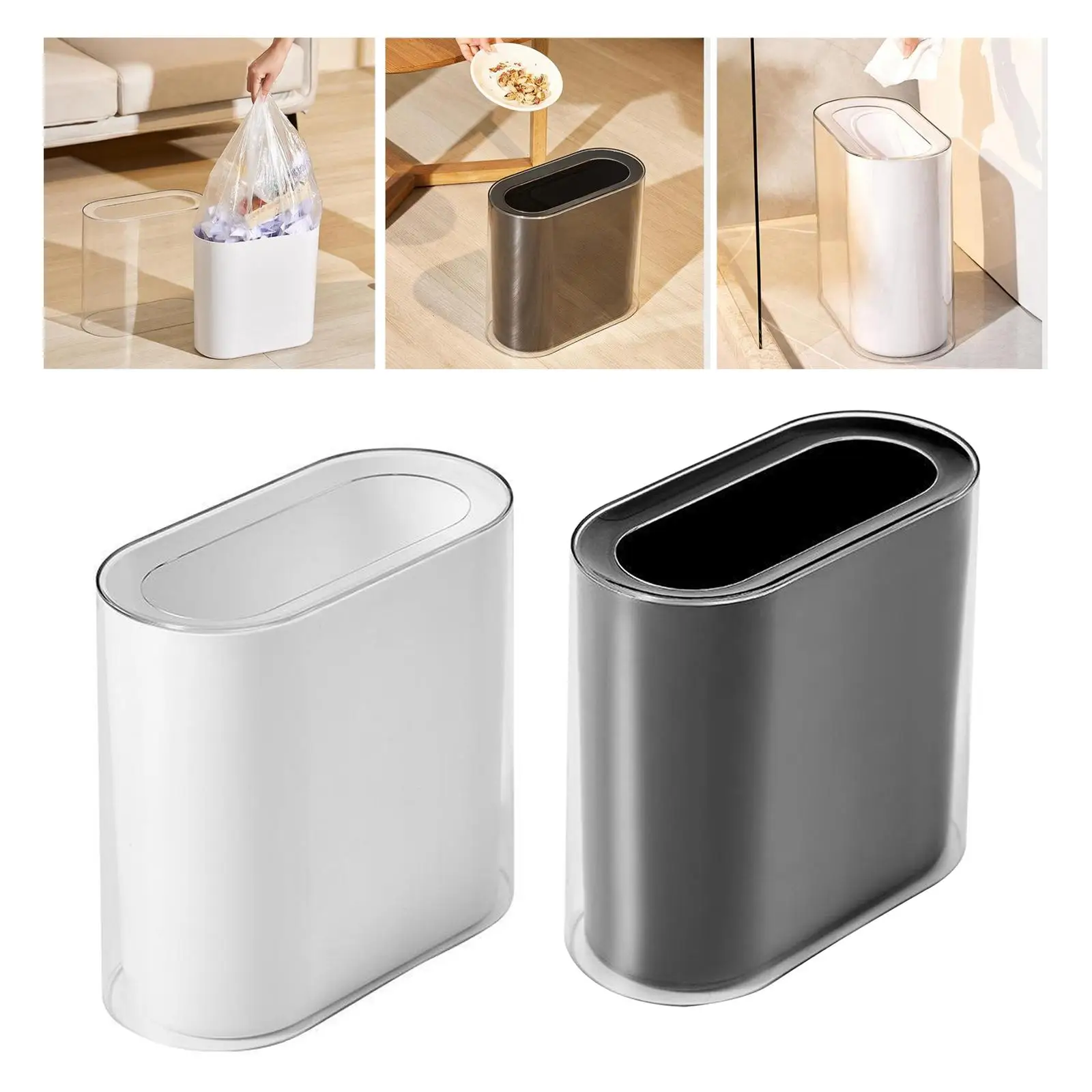 Compact Small Office Garbage Can Waste Bin Wastebasket Practical Rectangle Narrow Garbage Trash for Office Living Room Kitchen