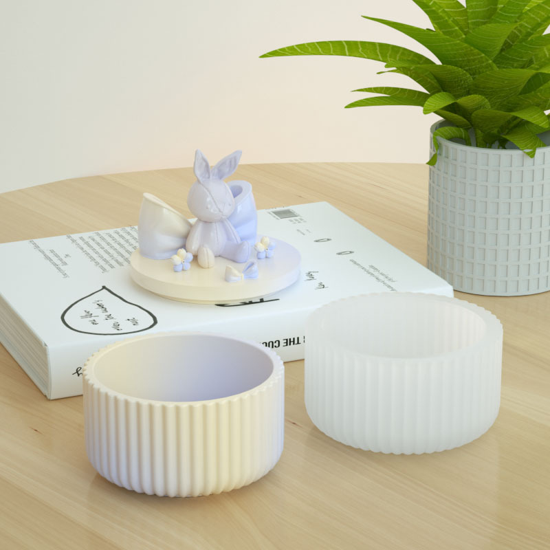 Description Picture 6 of itemDIY Round Striped Jar with Lid Silicone Mold Plaster Pottery Storage Jar Pet Bowl Flowerpot Cup Concrete Making Supplies Craft
