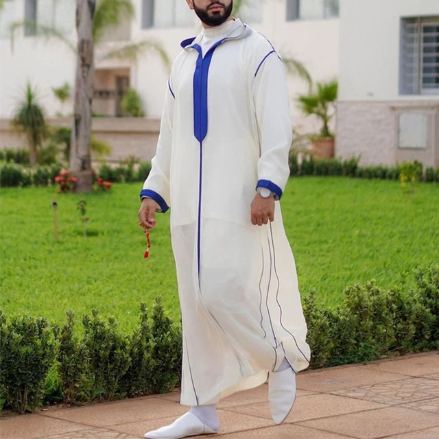 Men Mandarin Collar Muslim Thobe Kaftan Robe Islamic Long Gown Long Shirts  Middle East Saudi Arabia Robe Kaftan Thobe