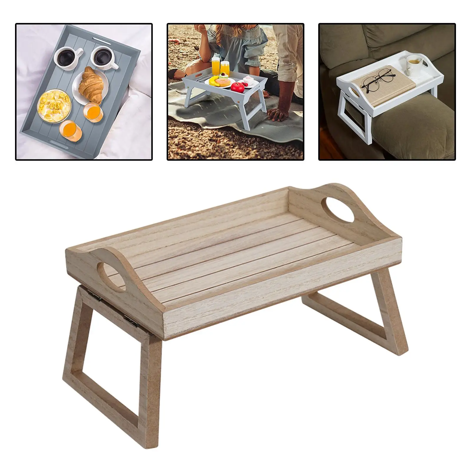 Wooden Laptop  Tray, Foldable Laptop Stand Breakfast Couch Tray Armrest Snack Tray Serving Table  Bed  Travel