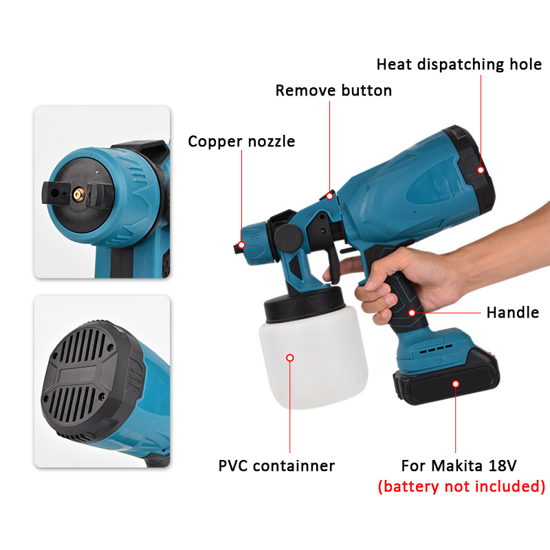 Nombre 5, Para Makita, batería de 18V, 1000ML, PISTOLA DE PULVERIZACIÓN eléctrica, pulverizador de pintura inalámbrico, aerógrafo con revestimiento de acero para muebles de coche, pintura fácil