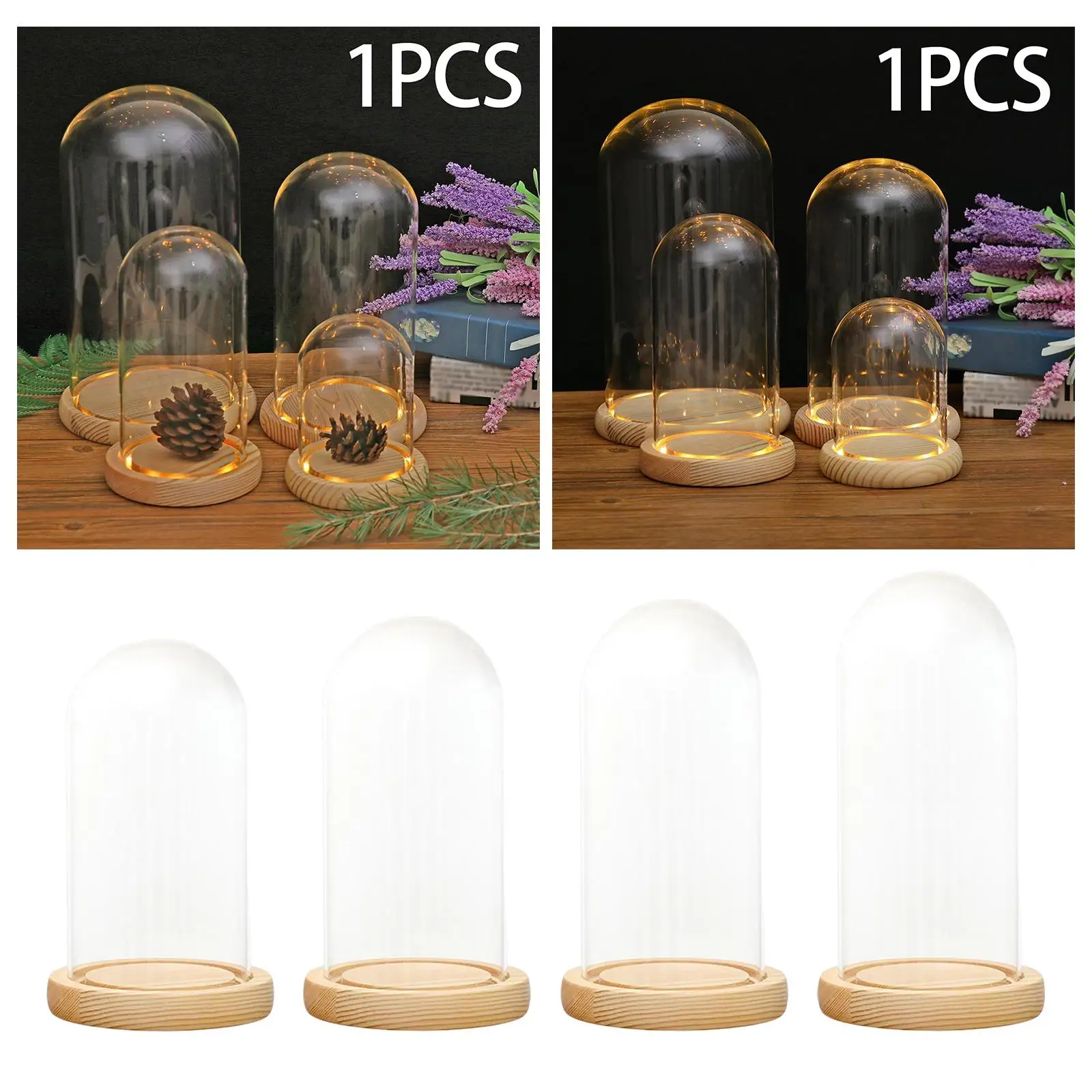 Clear Glass Dome Cloche Decorative Micro Landscape Holder with Base Display Jar Case for Antique Collectibles Showcase Wedding