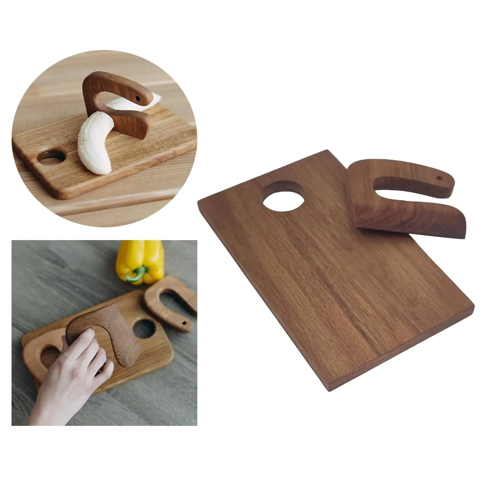 Montessori Kids Wooden Cutting Board and Knives Set Cooking Knives for Cakes