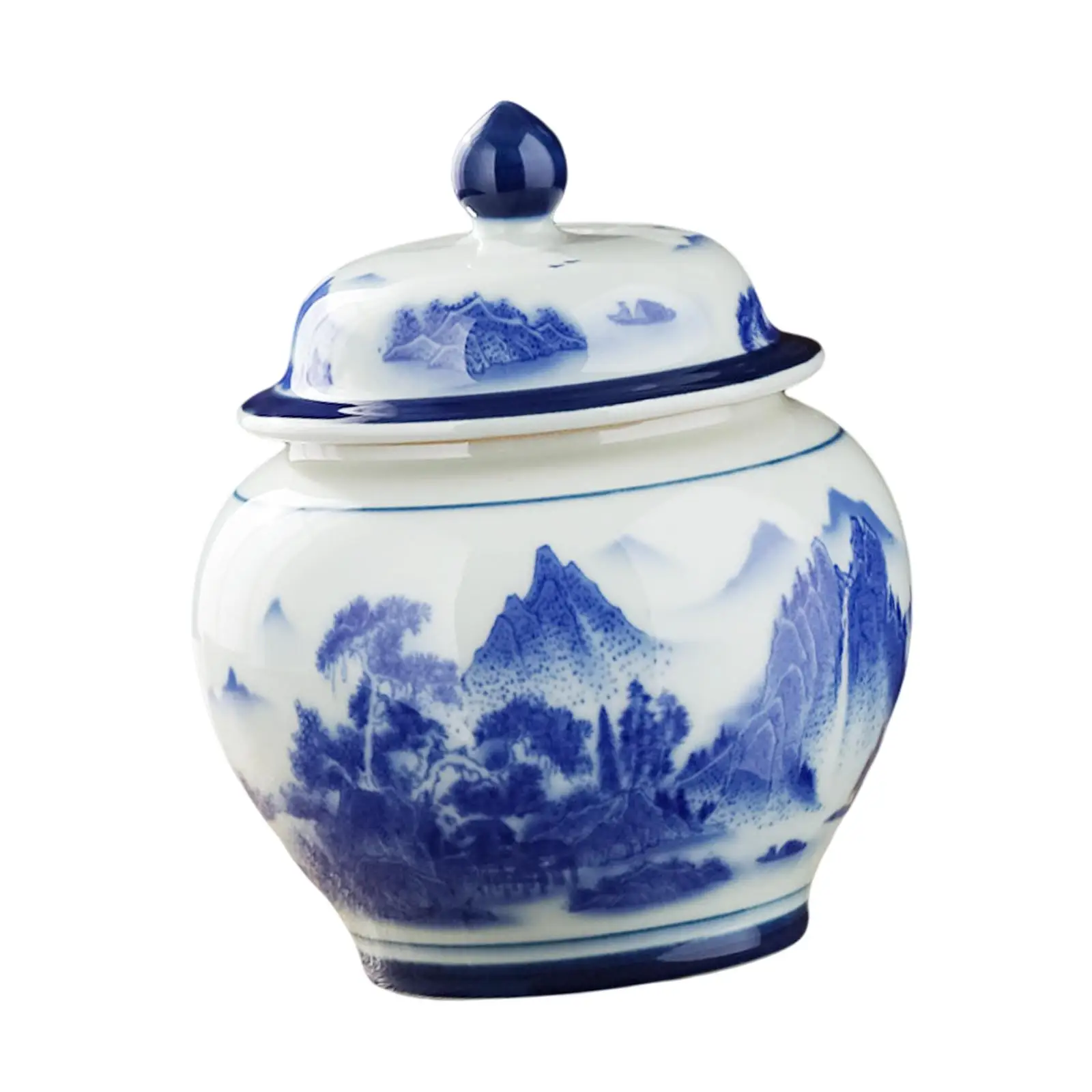 Blue and Ginger Jar Tea Storage Jar 13.3x16cm Table Decoration Handicraft Multi Purpose Glazed Enamel Traditional