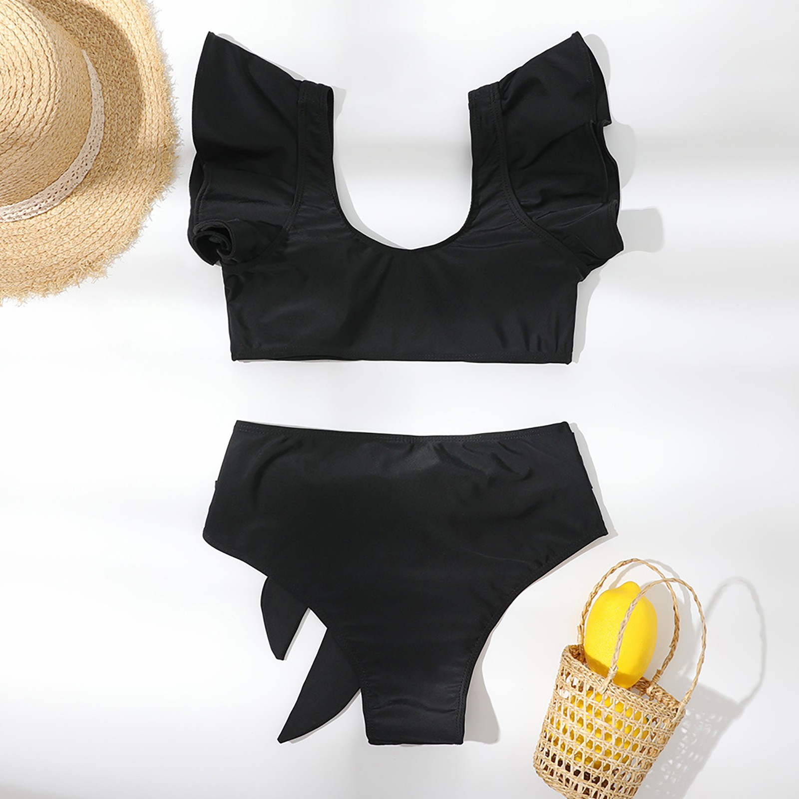 maillot de bain noir volants pour ensemble deux push culotte taille style vêtements pour la