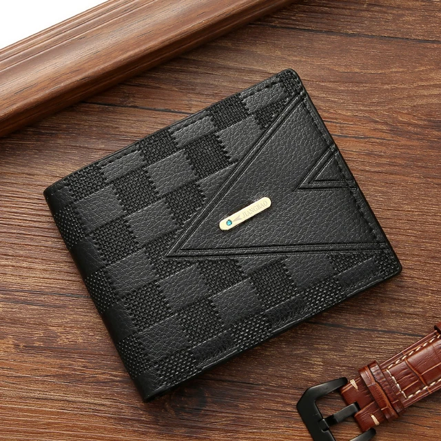 Men's Striped Plaid Pattern Pu Leather Credit Card Holder, Fashion