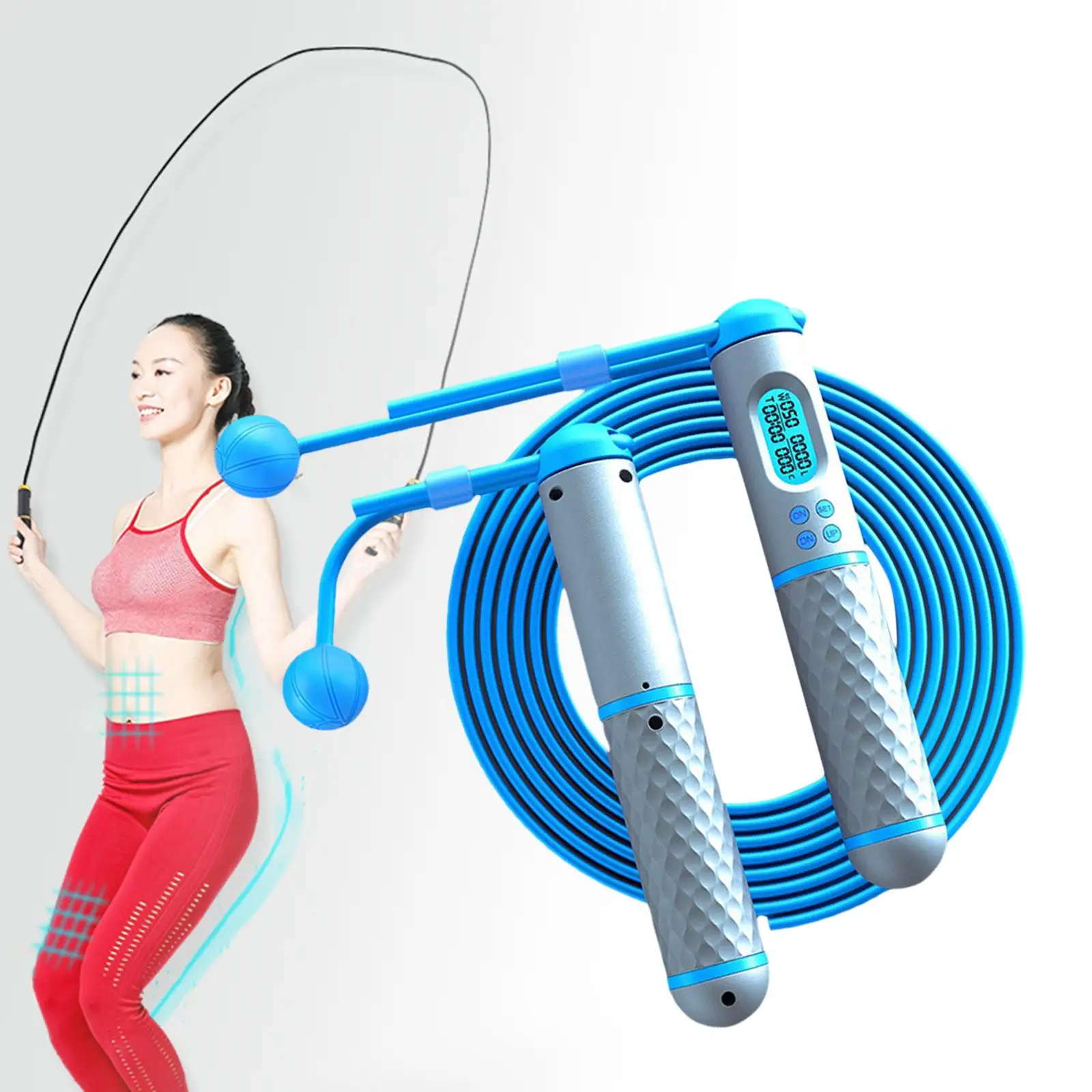 2 in 1 Skipping Rope with Counter with Adjustable Length Cordless Ball for Fitness Endurance Training Workout Exercise Women Men