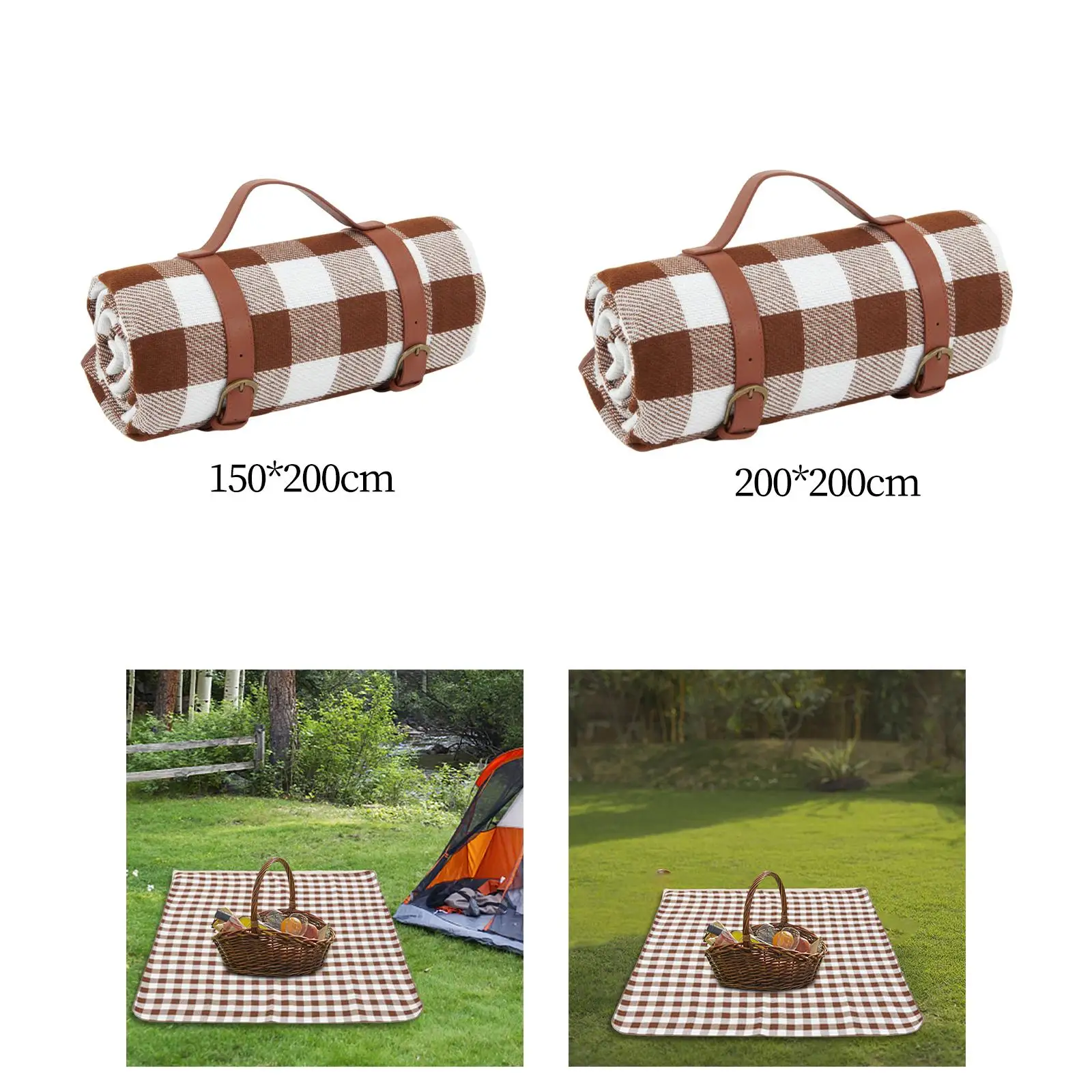 Picnic Blanket PU Leather Handle Outdoor Blanket Beach Mat  Rug for Camping