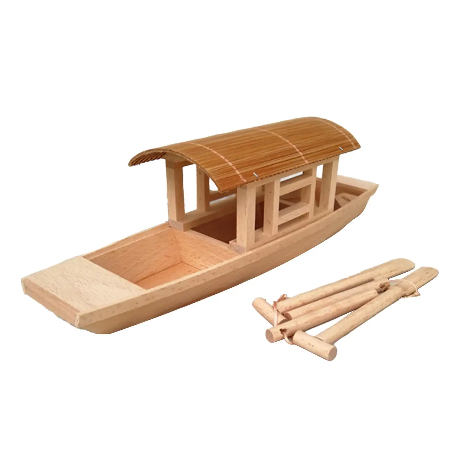 Wooden Awning Boat Mini Rowboat Toy Model for Desktop Shelf Decorations