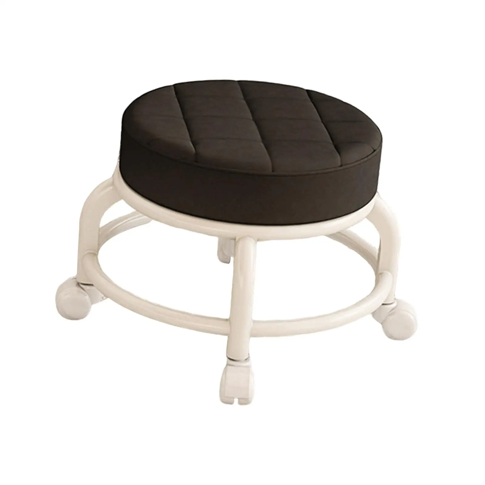 Low Round Roller Seat Stool PU Leather Seat Padded Portable Heavy Duty 360° Rotating Rolling Stool Pedicure Stool for Garage