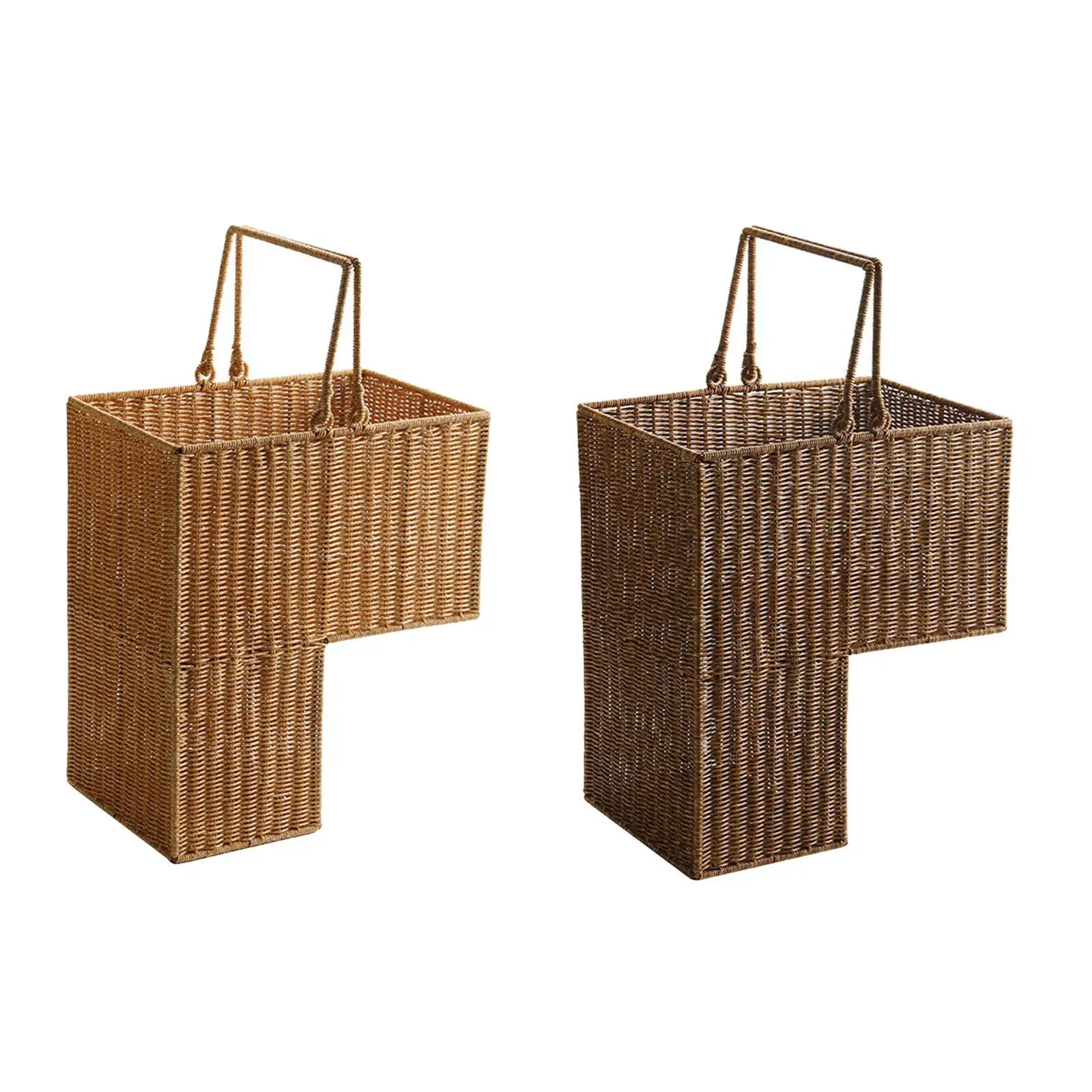 Storage Stair Basket with Handle Portable Stackable Handwoven Space Saving for Books Toiletries Home Decorative Patio Bathroom