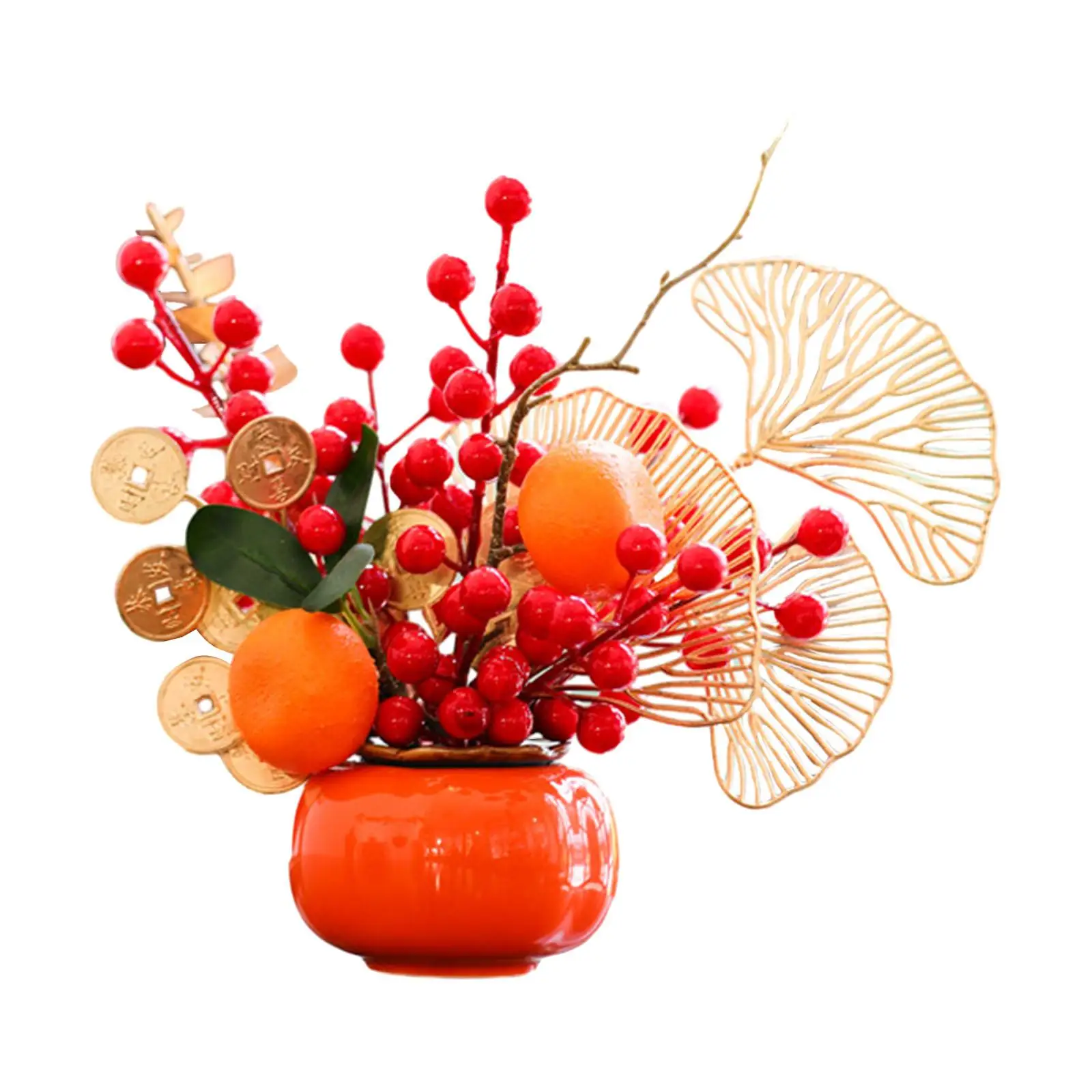 Artificial Potted Flower Harvest DIY Chinese Artificial Branches Flower Ornament for Holiday Kitchen Farmhouse Hotel Living Room