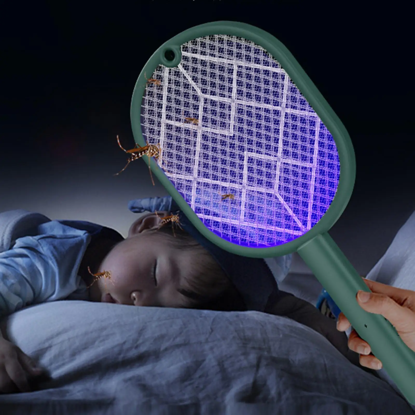 2 in 1 Smart Bug Zapper Table Placing & Hand Holding Electric Fly Swatter Racket for Bedroom Office