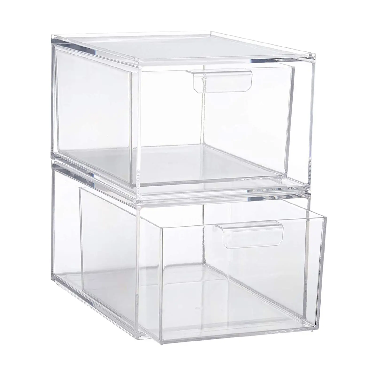 2 Pieces Acrylic Storage Container Home Organization Tabletop Clear Storage Box for Lipsticks Cosmetics Hair Brushes Jewelry