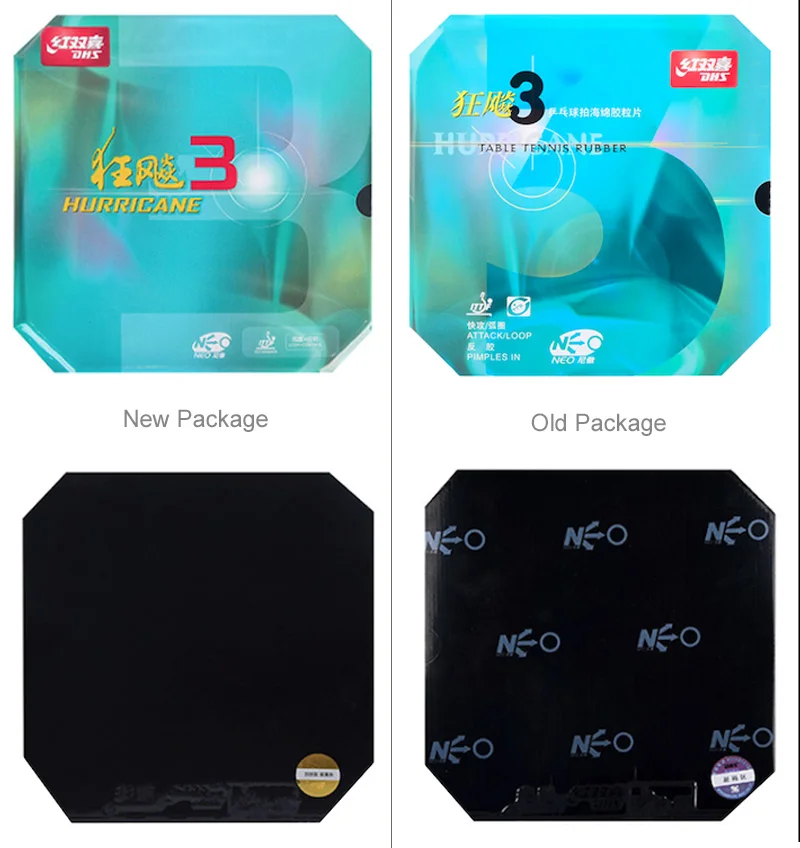 DHS-Hurricane 3 NEO Table Tennis Rubber, 37 Degrees Soft, Hurricane-3, Pips-in Ping Pong Sponge, No Need for a Booster