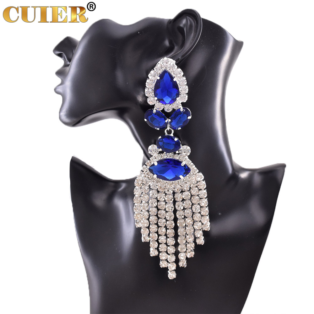 Strass SS28 Dazzling17CM Lange Quaste Clip auf Ohrring für Frauen Schmuck Kristall AB Große Größe Zubehör für Drag Queen – Detail 8