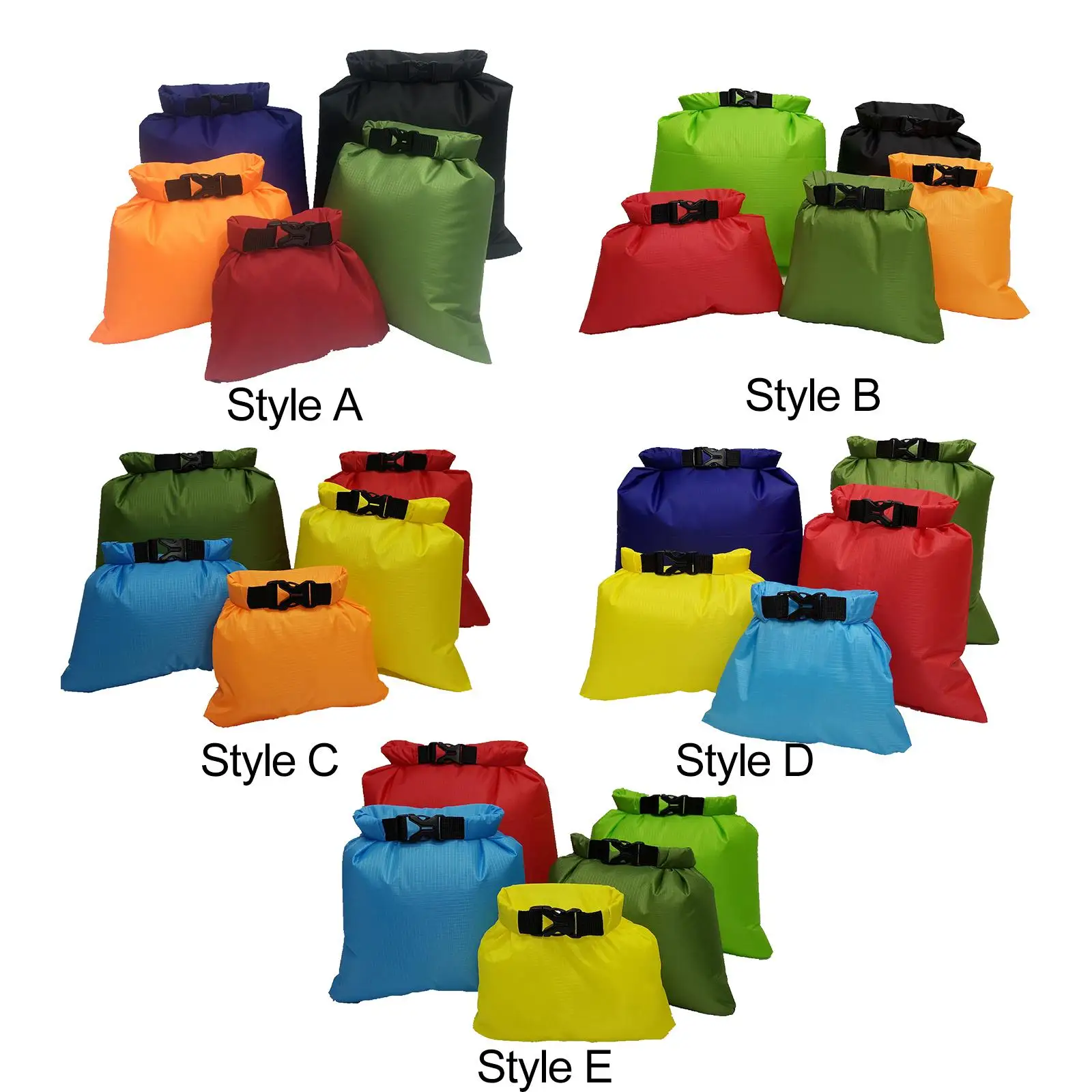 5Pcs Dry Bag Waterproof Bag Set Sturdy Multipurpose Lightweight Portable Outdoor Storage Bag Mixed Colors for Kayaking Rafting