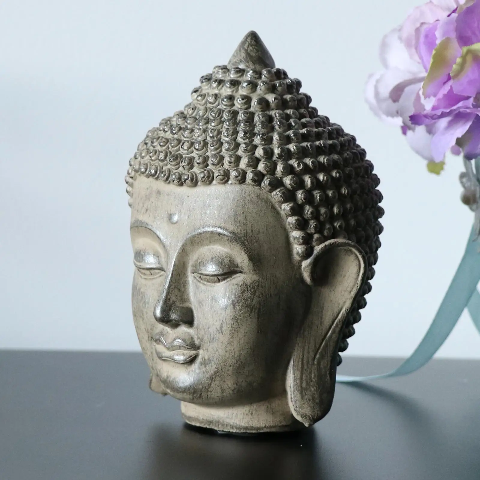 Buddha Head Statue Figurine Fengshui Home Desktop Decorative Ornament