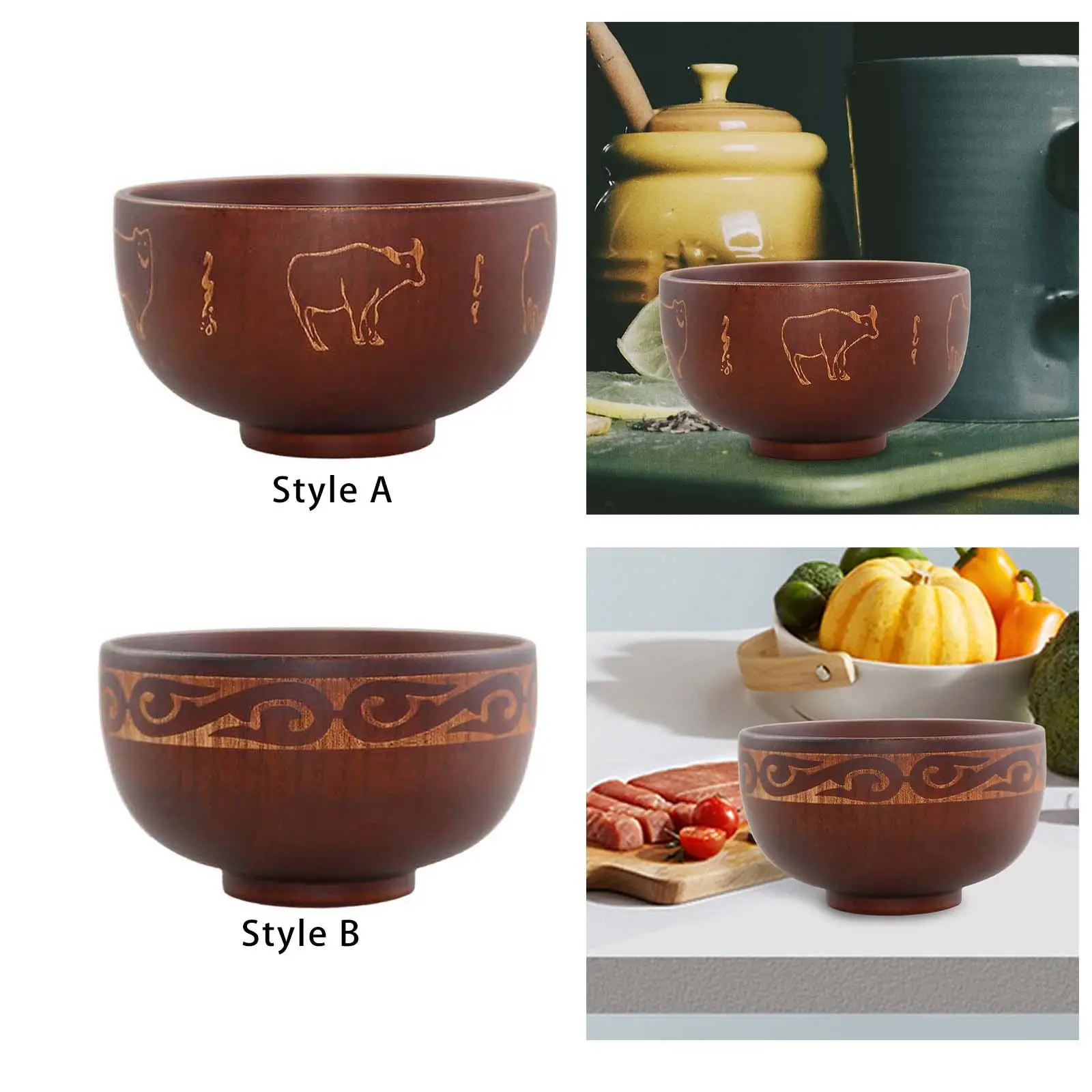 Wood Chinese Traditional Rice Bowl 4.6inch Soup Bowl Heat Resistant Easily Clean Practical Delicate Texture Tableware Exquisite