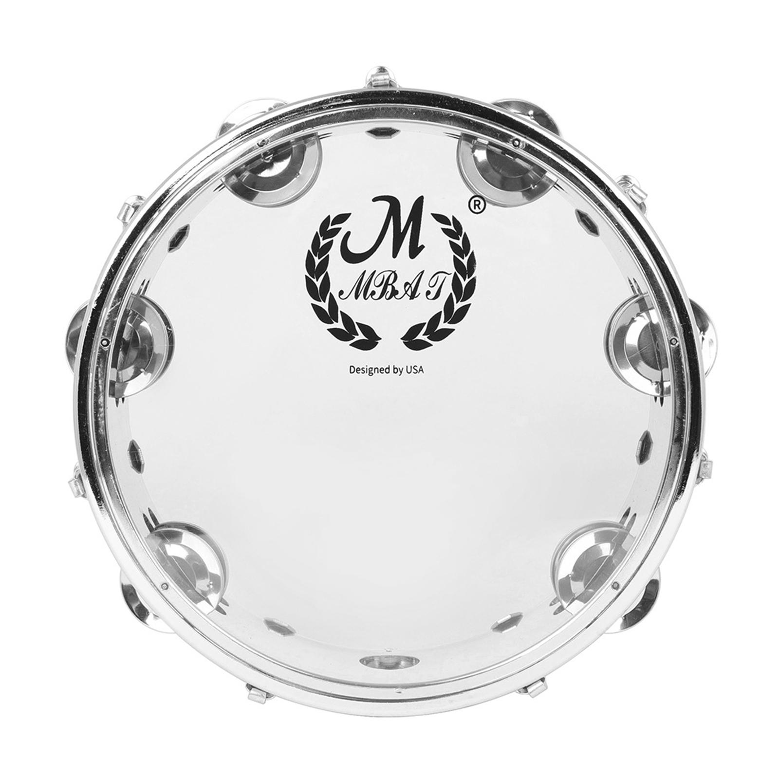 Musical Tambourine Educational Transparent Bright Crisp Stainless Steel Bells Portable Round Head Drum   Church