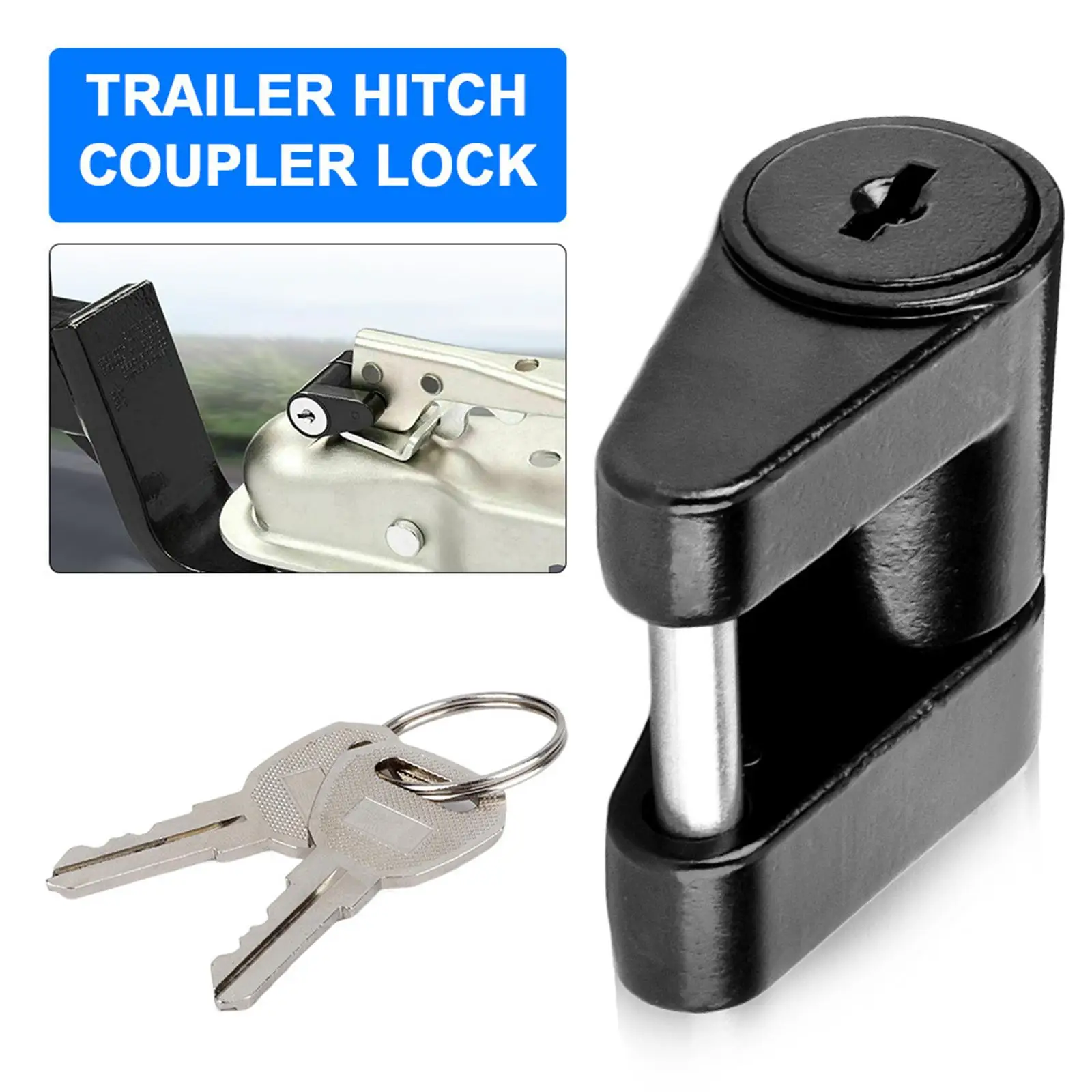 Trailer Coupler Lock with 2 Keys 1/4 inch pin 3/4 inch Span for Car`S Coupler Tow Boat Construction Vehicles RV Truck