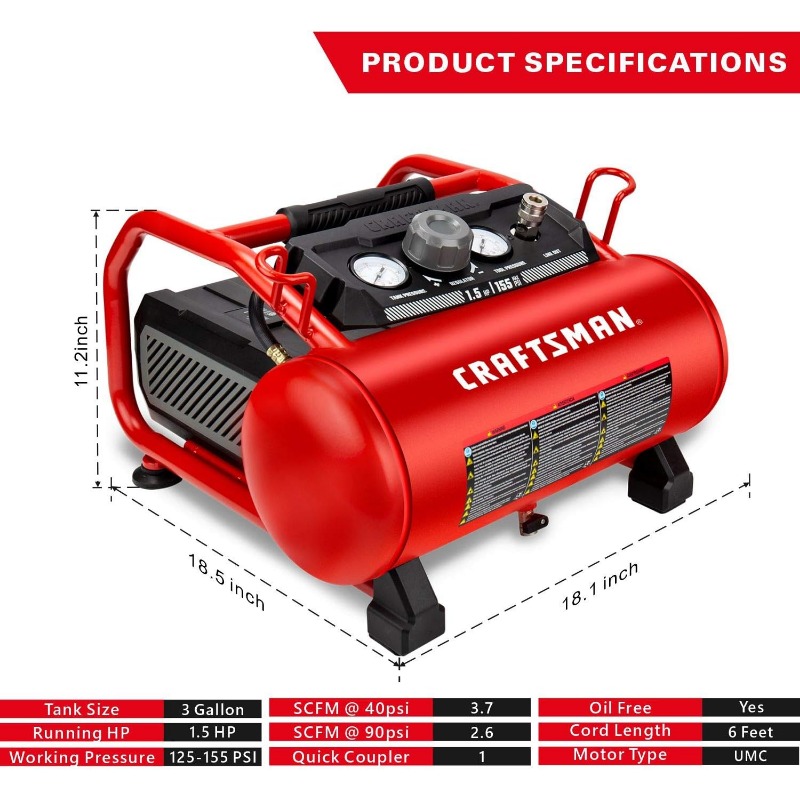 Title 2, XMSJ Luftkompressor, 3 Gallonen, 1,5 PS, max. 1...