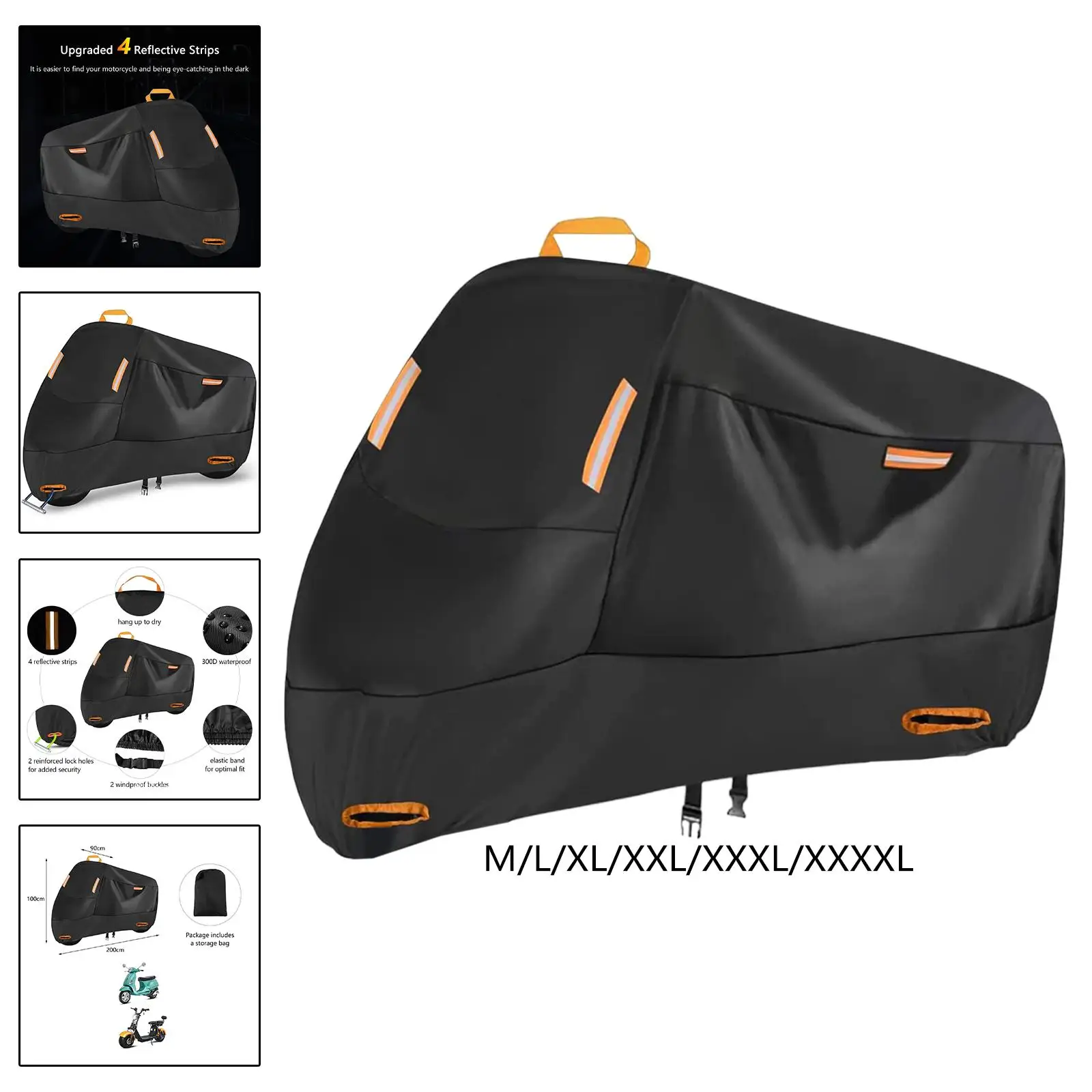 210D Motorcycle Cover with 4 Reflective Strips Motorbike Cover Scooter Cover for Bike Motorbike Scooter Outdoor Protection