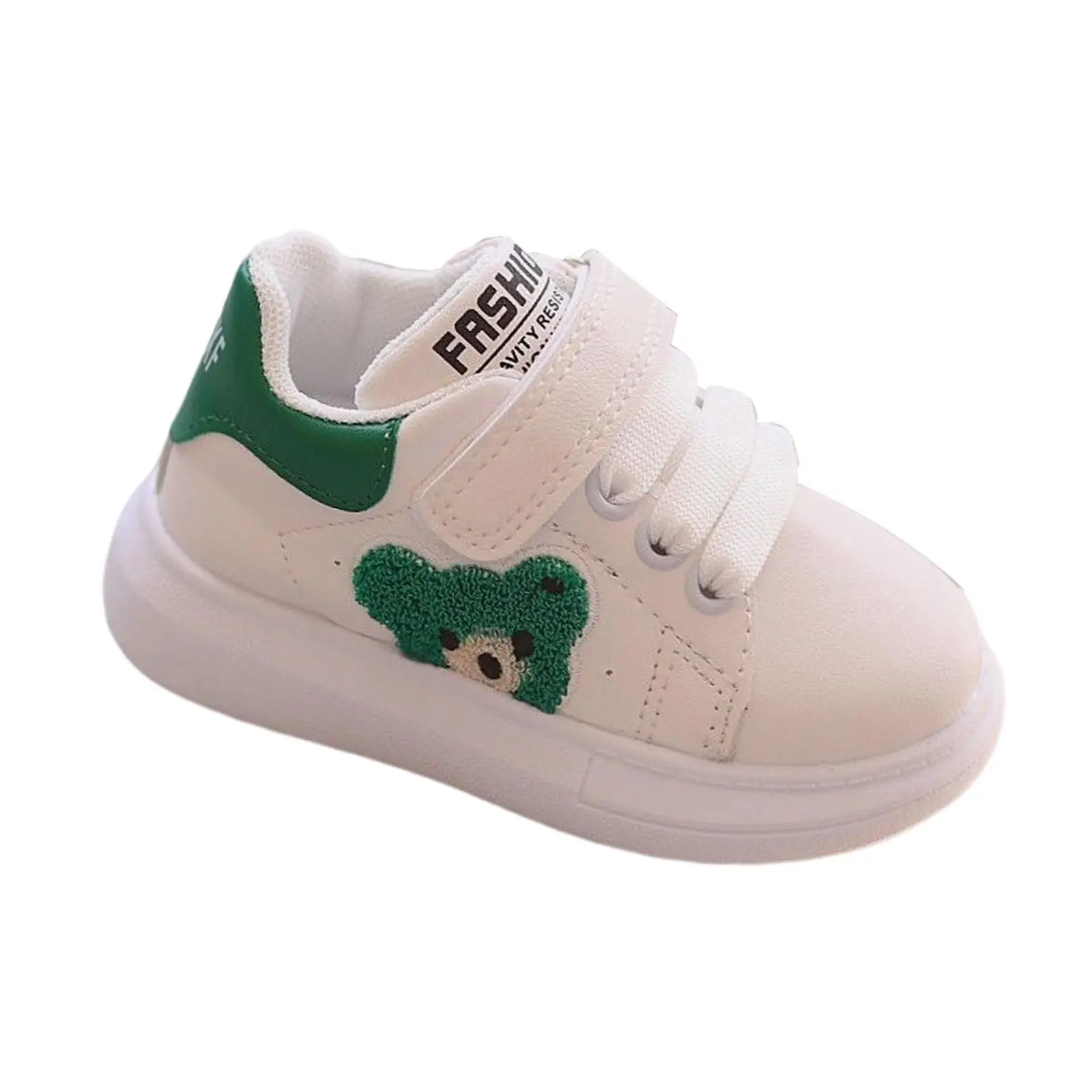 Nonslip Infant Sneakers Flat Shoes Casual with Bear Embroidery Crib Trainers Soft PU Leather Walking Shoes for Kids Unisex Child