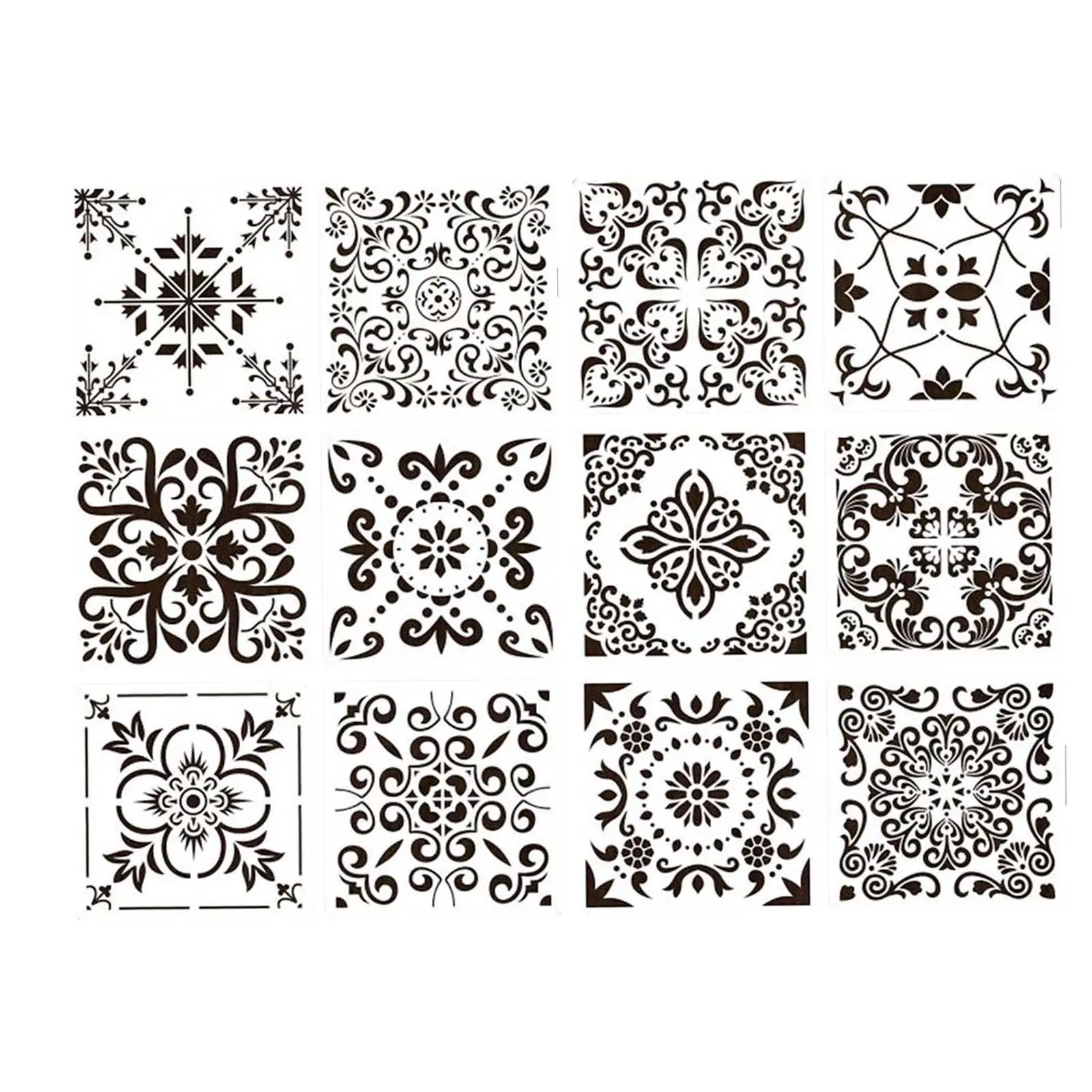 12Pcs Fashion Mandala Stencil Template DIY Craft Tool Handmade Reused Drawing Templates for School Wood Fabric Party Decoration