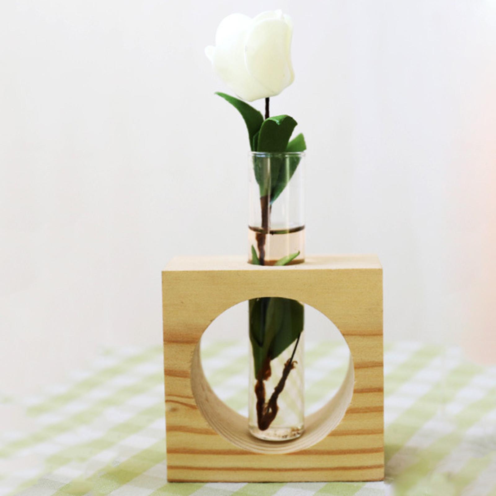 Creative Hydroponics Flowers Vase Transparent Wooden Frame Tabletop Planter for Desktop Shelf TV Cabinet Indoor Outdoor Kitchen