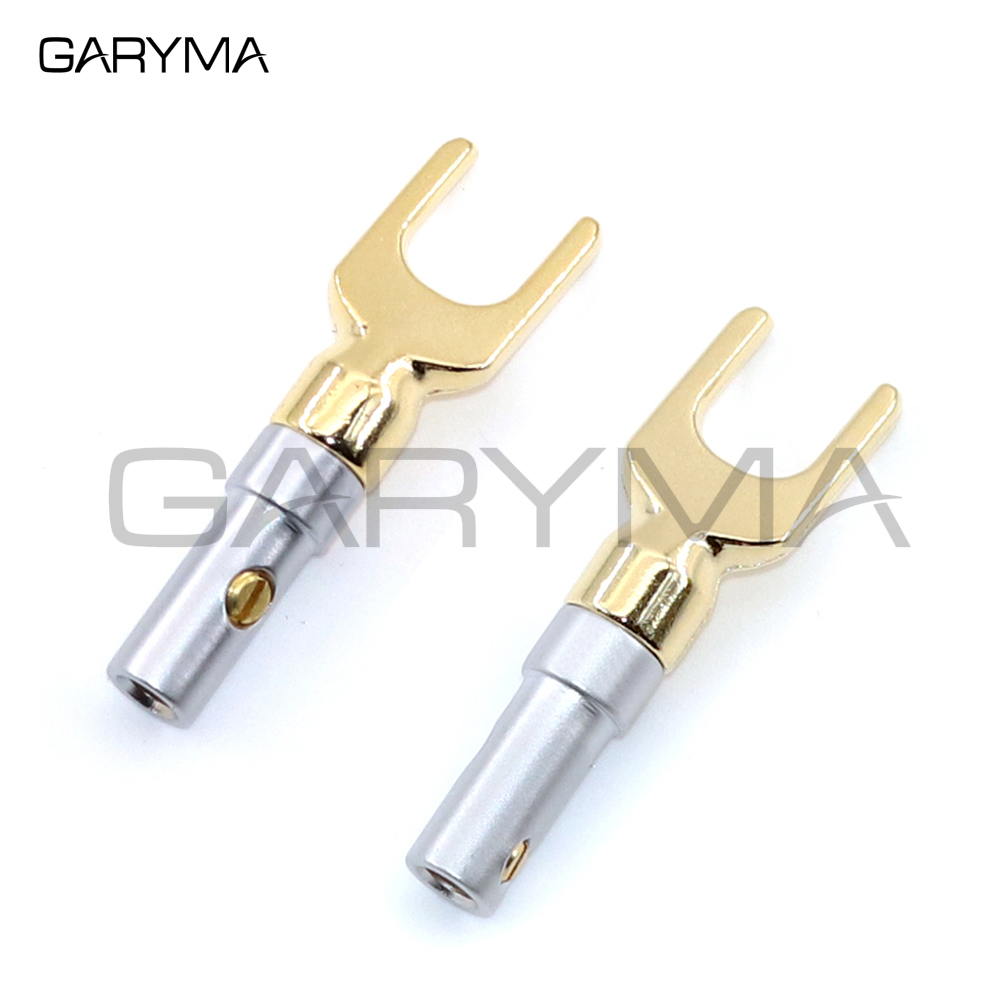 2Pcs Gold-überzogene Banana Stecker Stecker U/Y Gabel Terminals Audio Schraube Gabel Spaten Stecker für Binding post – Detail 1
