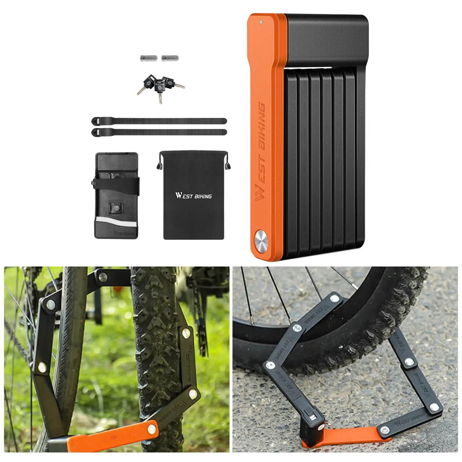 Alloy Folding Combo Bicycle Lock Anti Theft Carrying Case Included with 3 Keys , 63cm Bike Locking Chain for Motorcycle Ebike