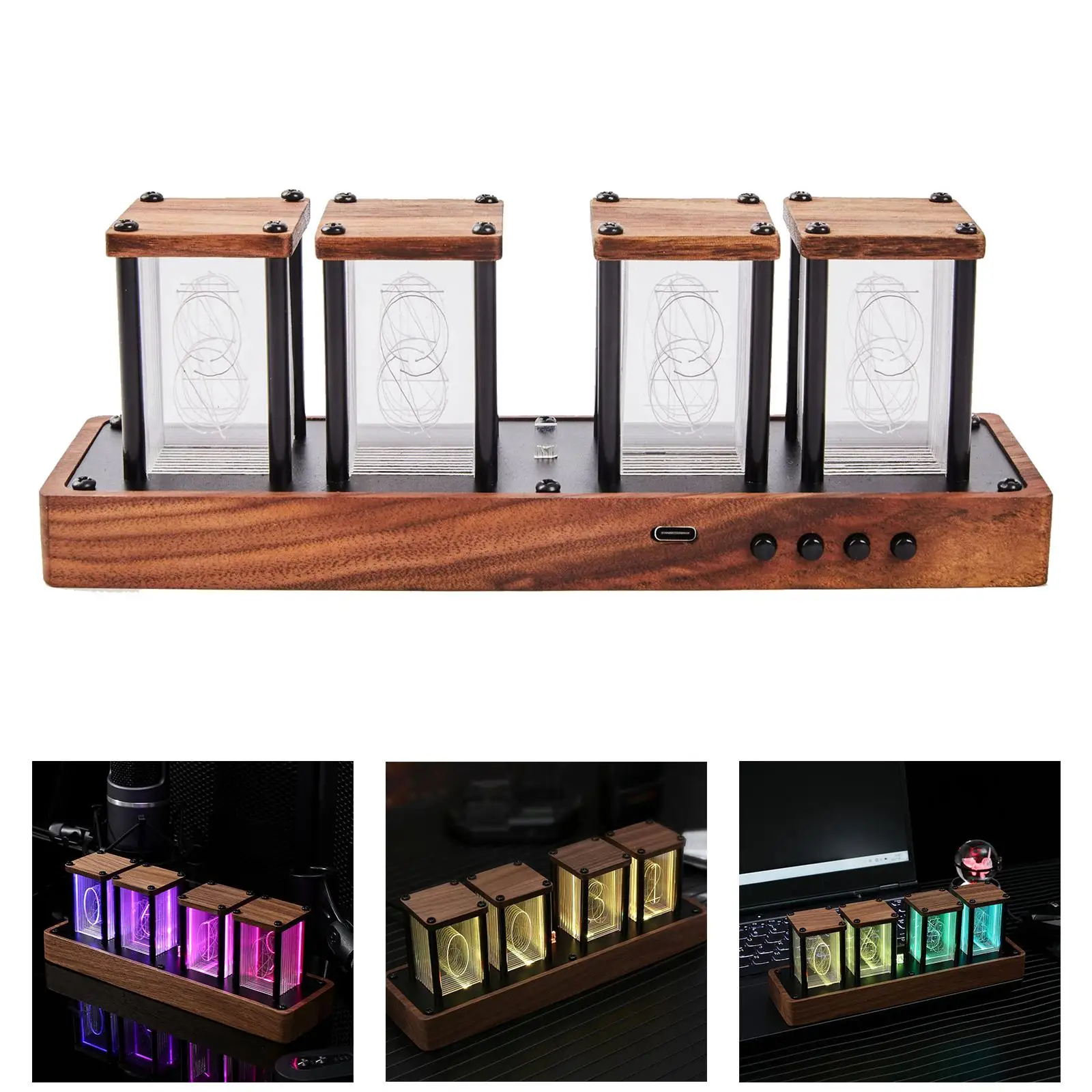 Colorful Nixie Tube Clock LED Desktop Clock Glow Tube Alarm Clock Decor