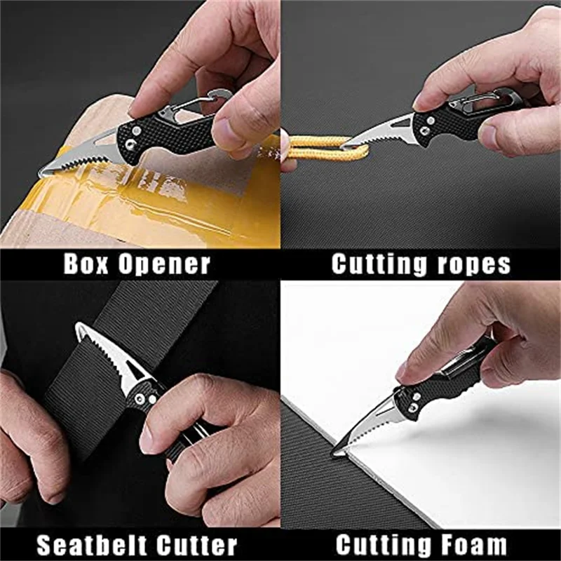 Outdoor camping portable folding knife multifunctional serrated hook knife stainless keychain survival cutter tool box opener - top knives