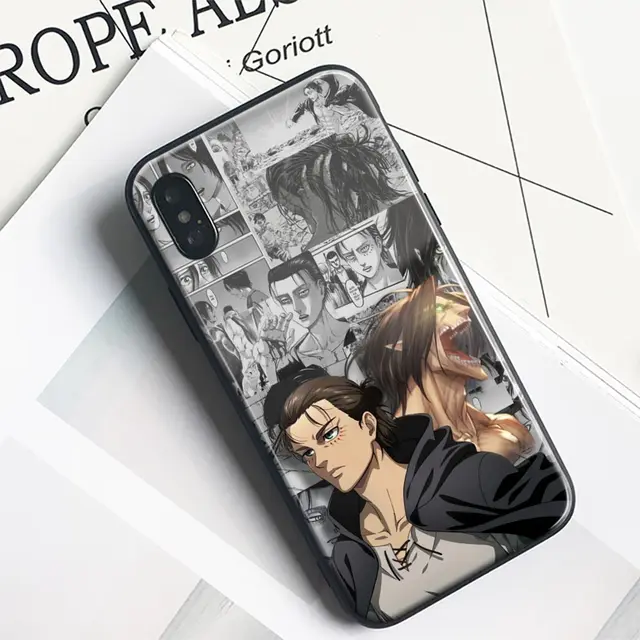 Eren Yeager Japanese Anime Soft Silicone Glass Phone Case for iPhone Se3 6s  7 8 14 15 Plus Xr X Xs 11 12 13 Mini 14 15 Pro Max