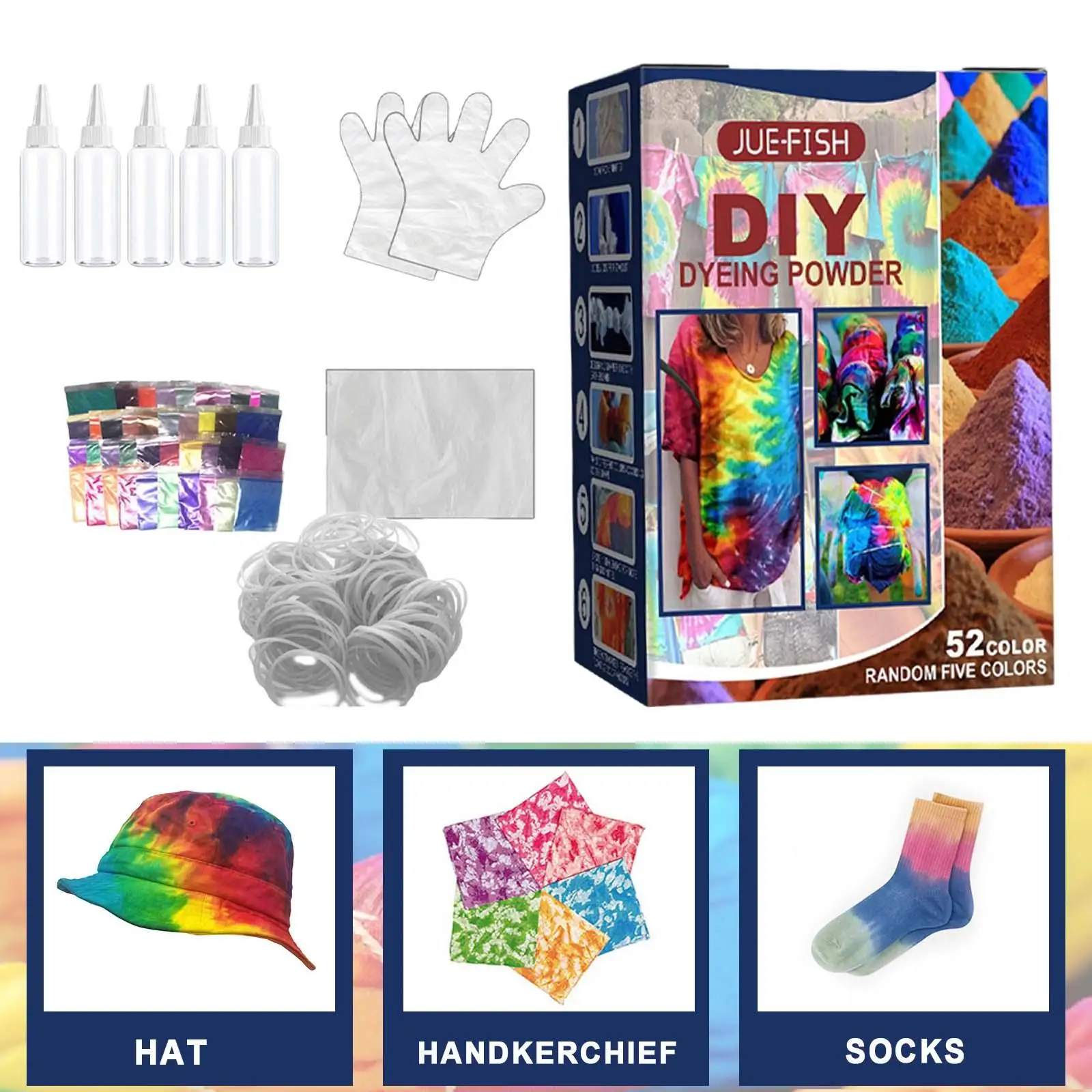 Tie Dye Kit Dyeing with Gloves, Rubber Band Handmade Creative Group Activity