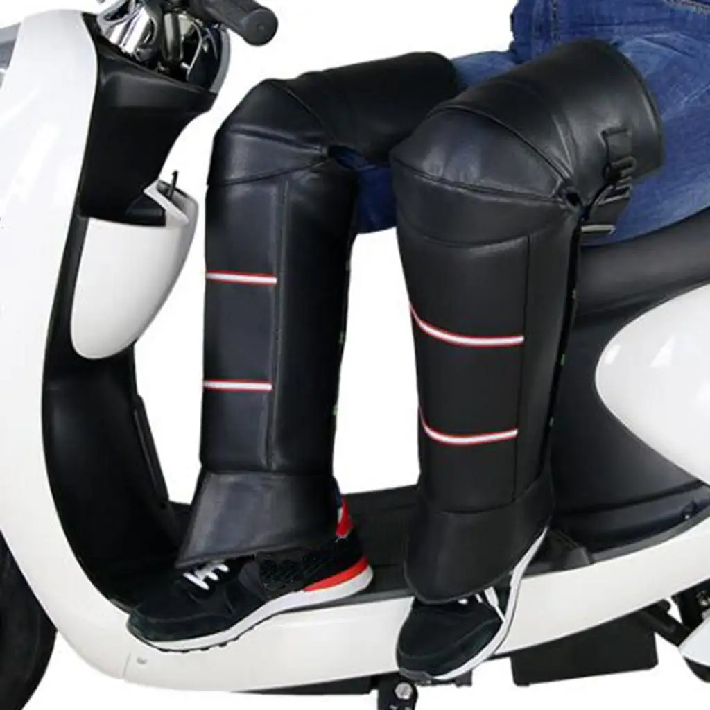 Motorcycle Windproof PU Knee Leg Sleeve Kneepad Left & Right Adjustable