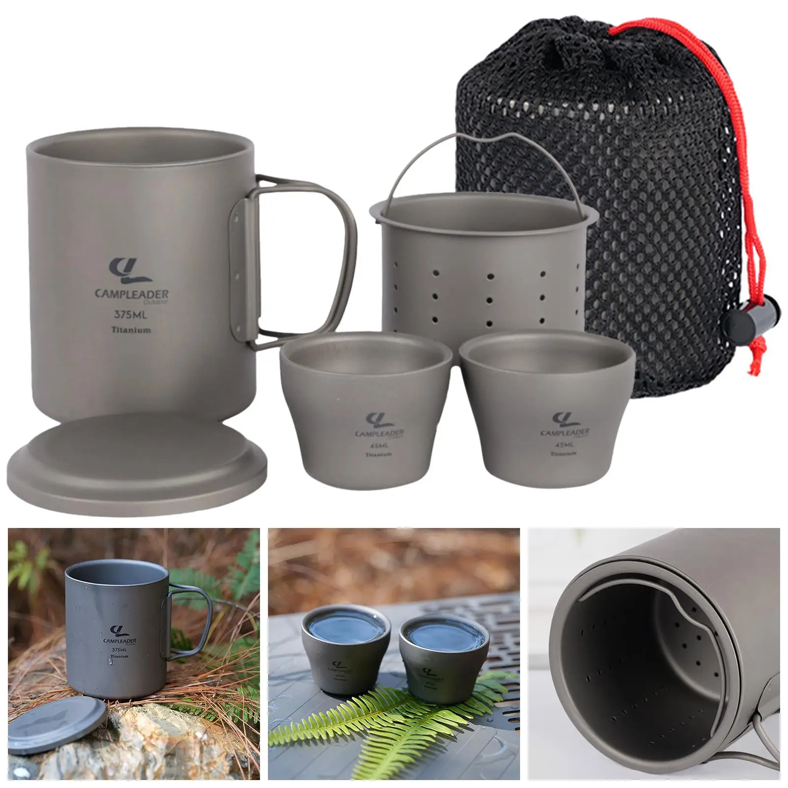 Portable Tea Set Coffee Cup Doublewith Filter Camping Titanium Cup
