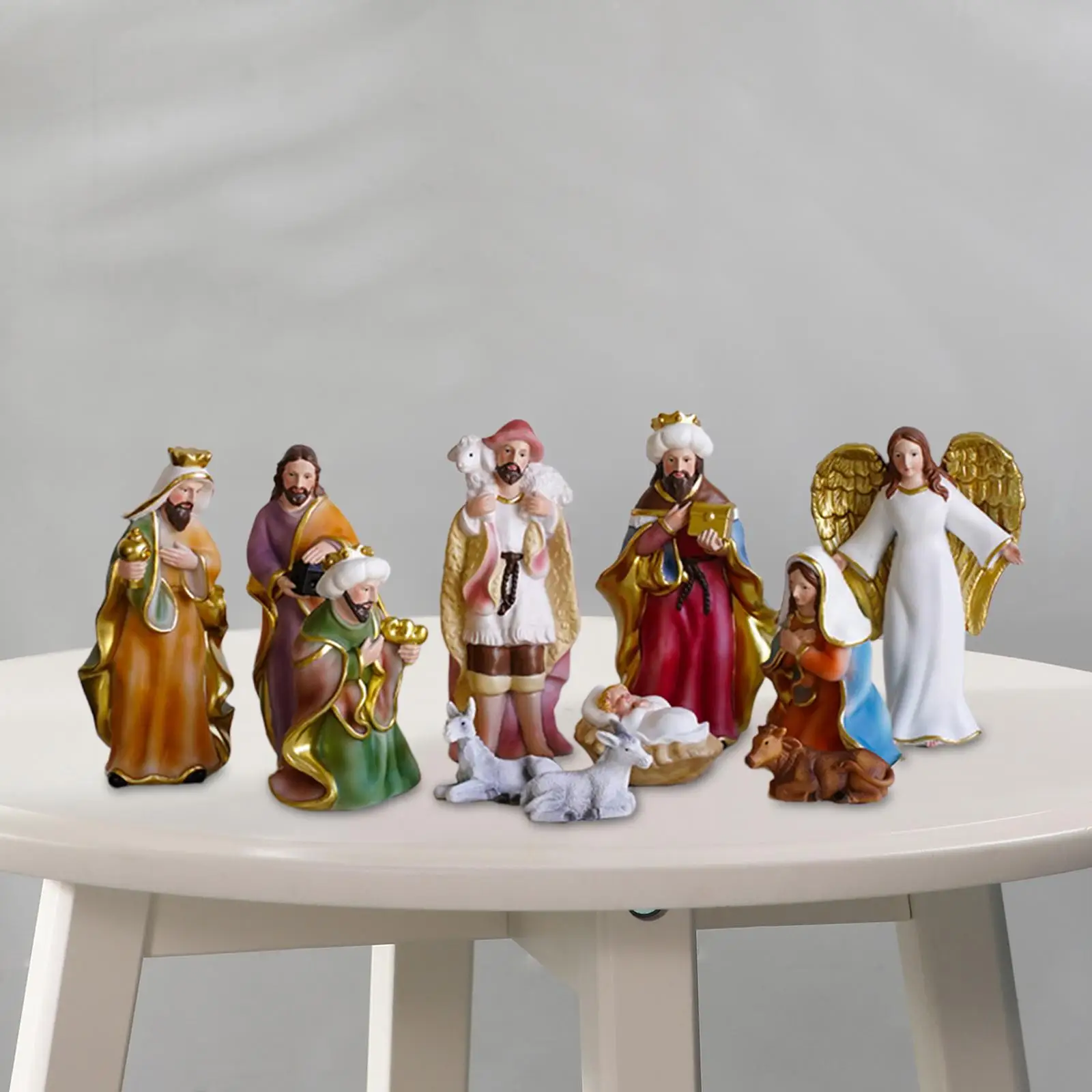 11x Nativity Figurine Display Set Sculpture Jesus Manger Christmas Ornament Colorful Manger Set Ornaments for Shelf Tabletop