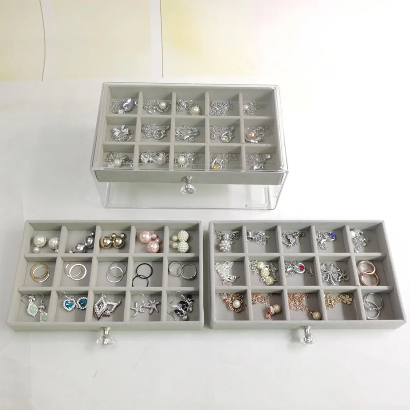 Jewelry Box Portable Earring Display Case with 3 Drawers 3 Layers for Women Girls