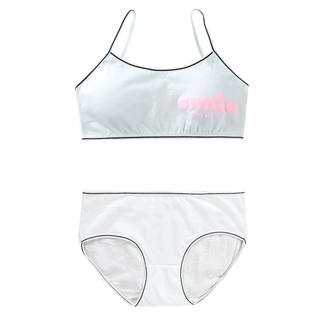 Teens Young Girls 2pcs Sports Underwear Set Smile Letters Print Cami  Training Bra And Matching Striped Hipster Panties Wirefree - Tanks &  Camisoles - AliExpress