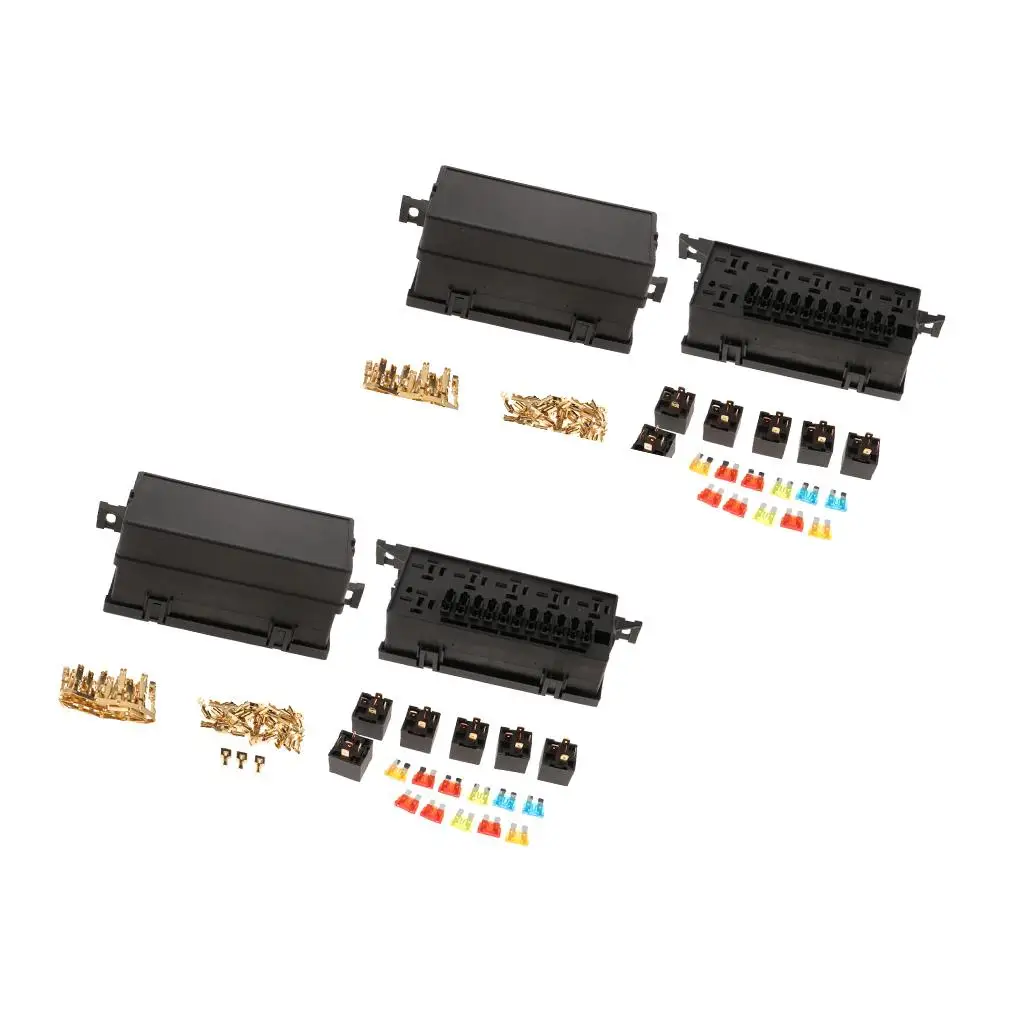 2x 11-Way Car  Holder Relay Box With Terminals Relays Waterproof Connector