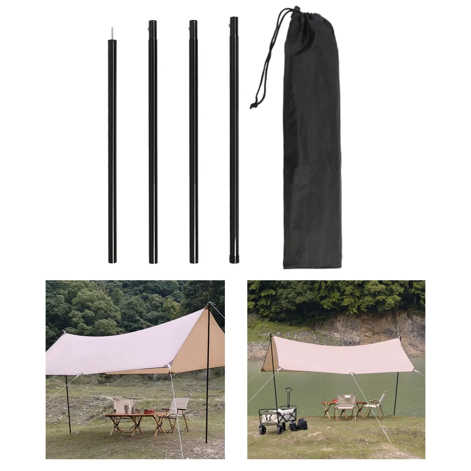 4x Tarp Poles Tent Rods Garden Shelter Outdoor Awning Support Pole Camping