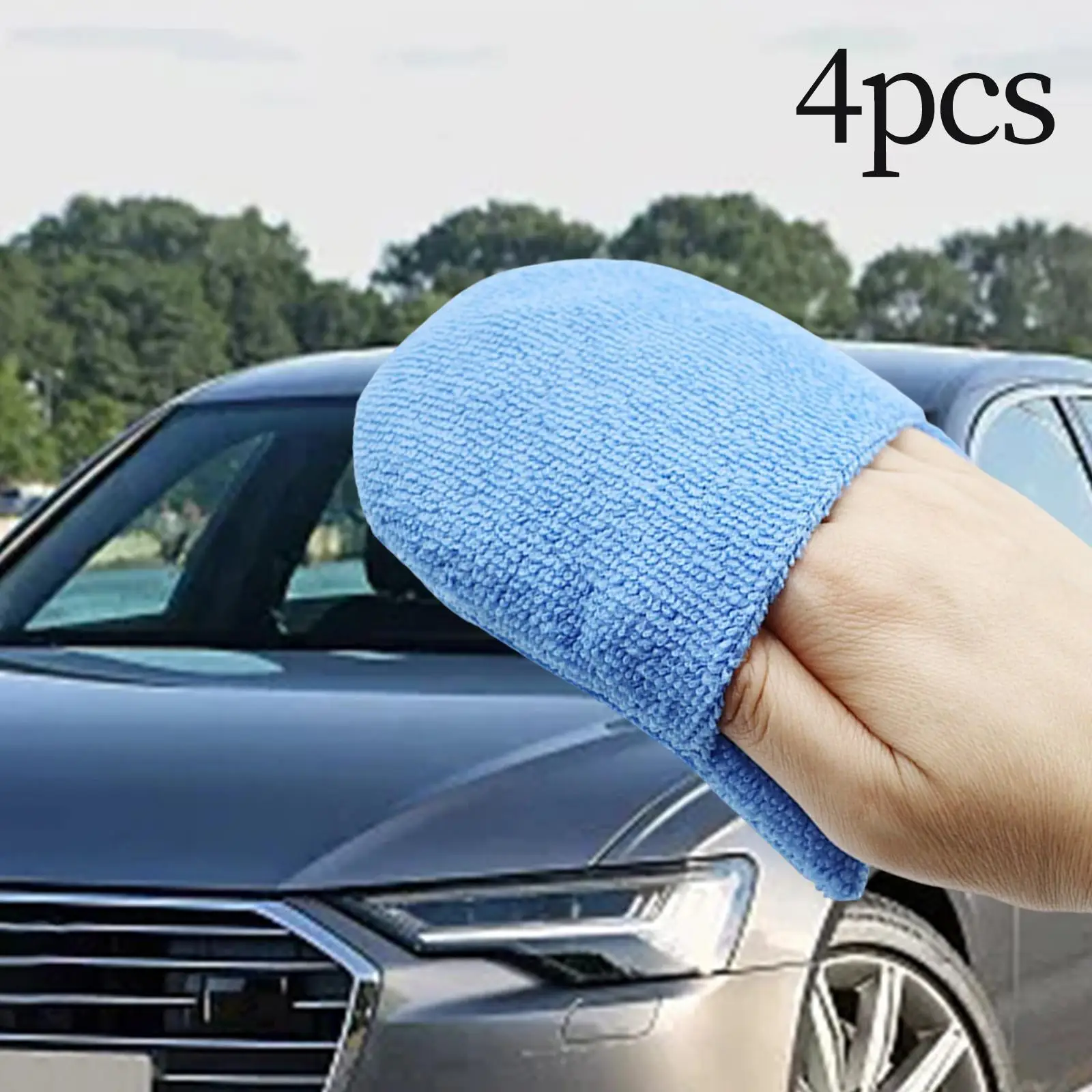 4Pcs Microfiber Foam Mitten Sponge Fingertips Glove with Pocket Microfiber Wax Applicator for Truck Car RV