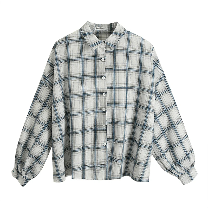 Title 7, Checkered Shirt for Women Schoolgirl Long Sleev...