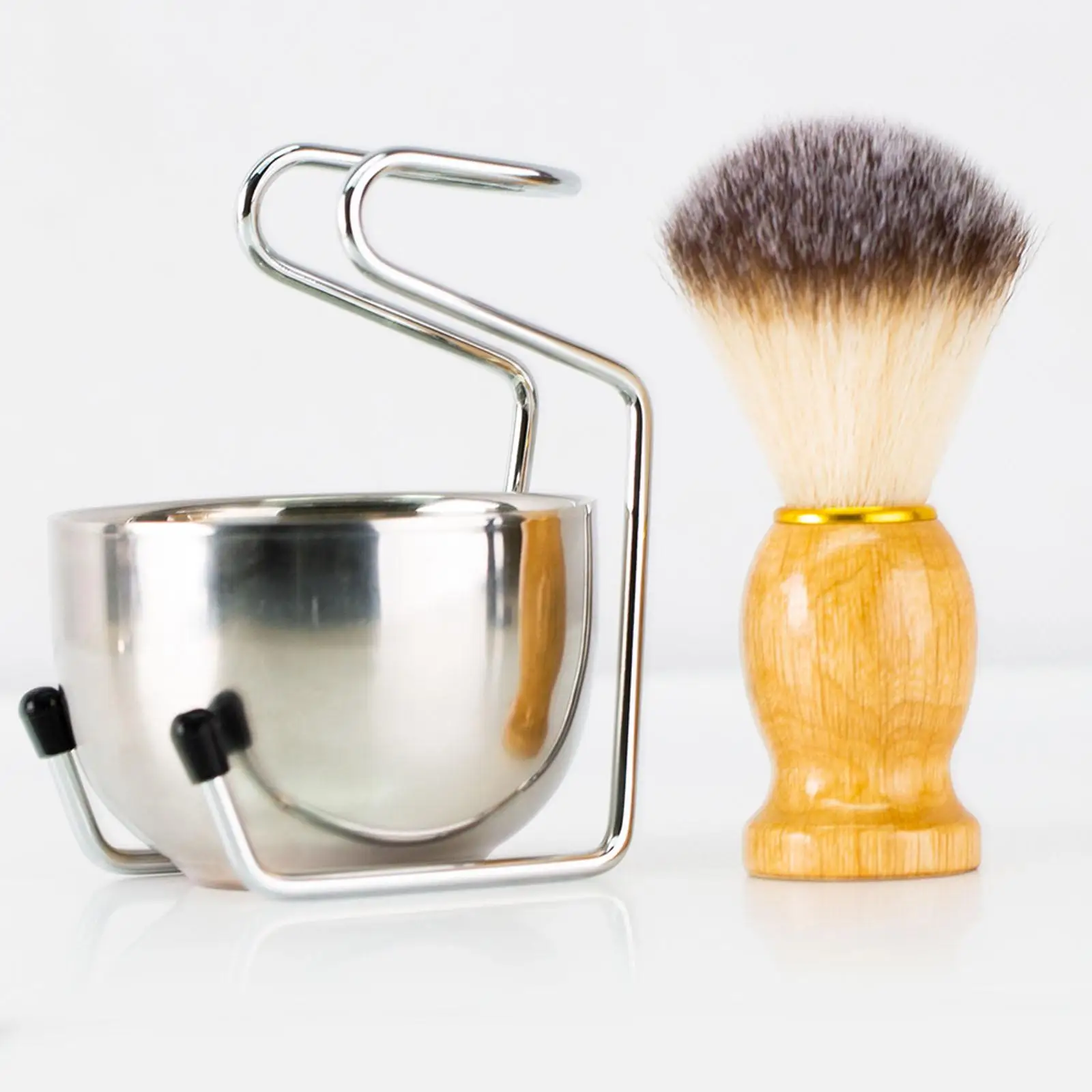 Stainless Steel Shaving Stand with Bowl and Brush, Easy Carry Fashion Design Dia 82mm Bowl
